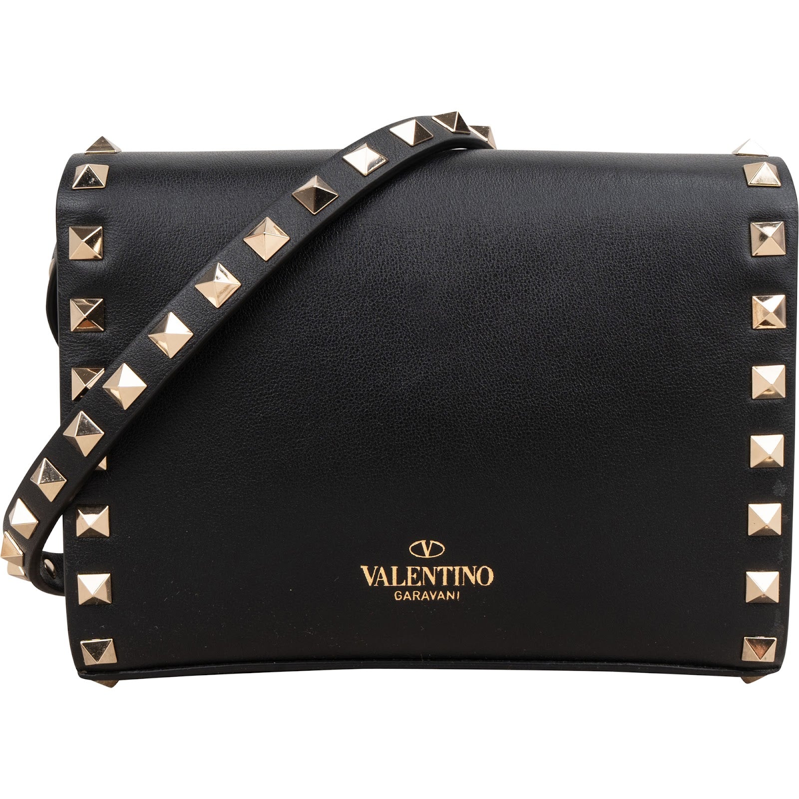 Valentino Garavani Black Leather Rockstud Flap Crossbody Bag