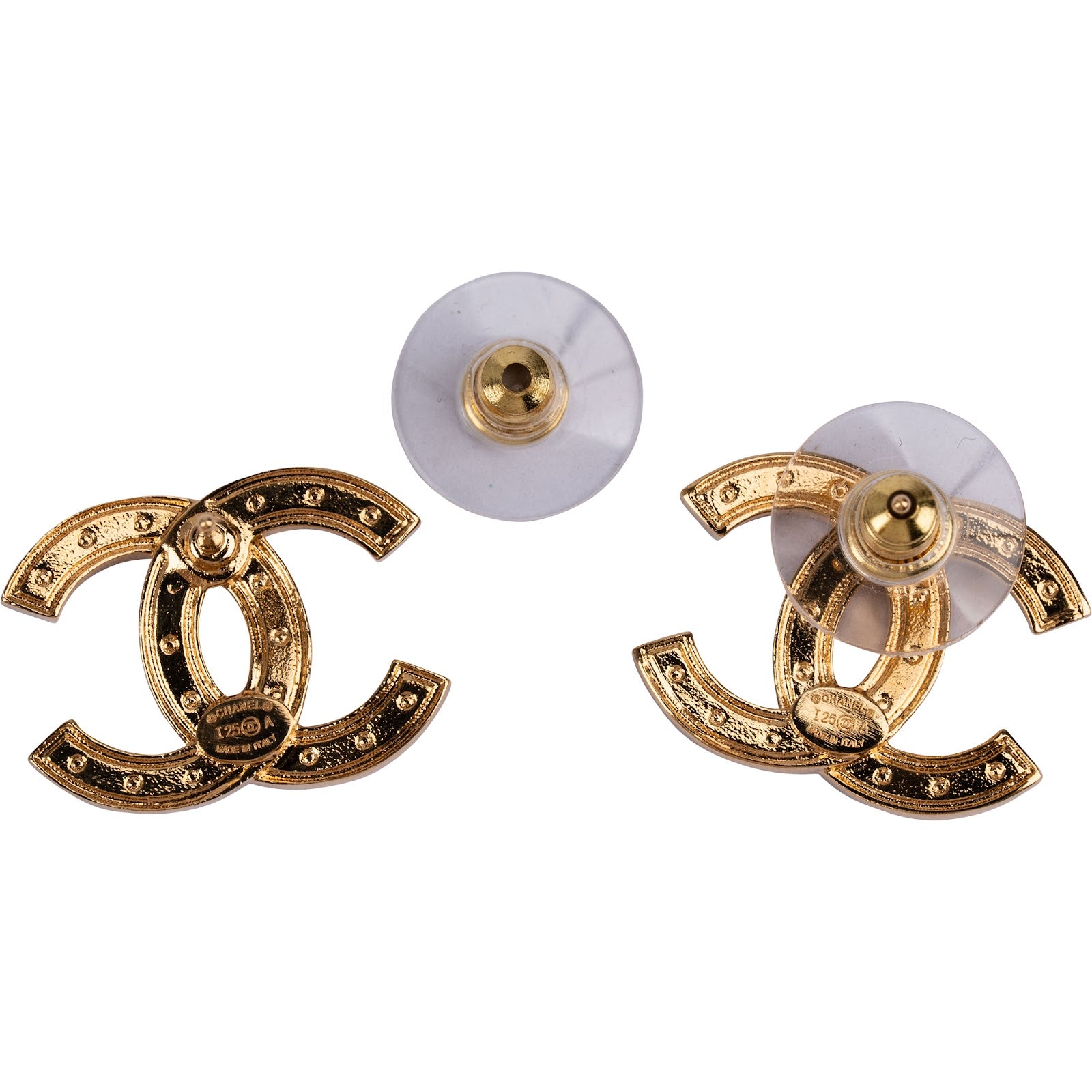 Chanel - Gold Crystal-Embelished CC Stud Earrings