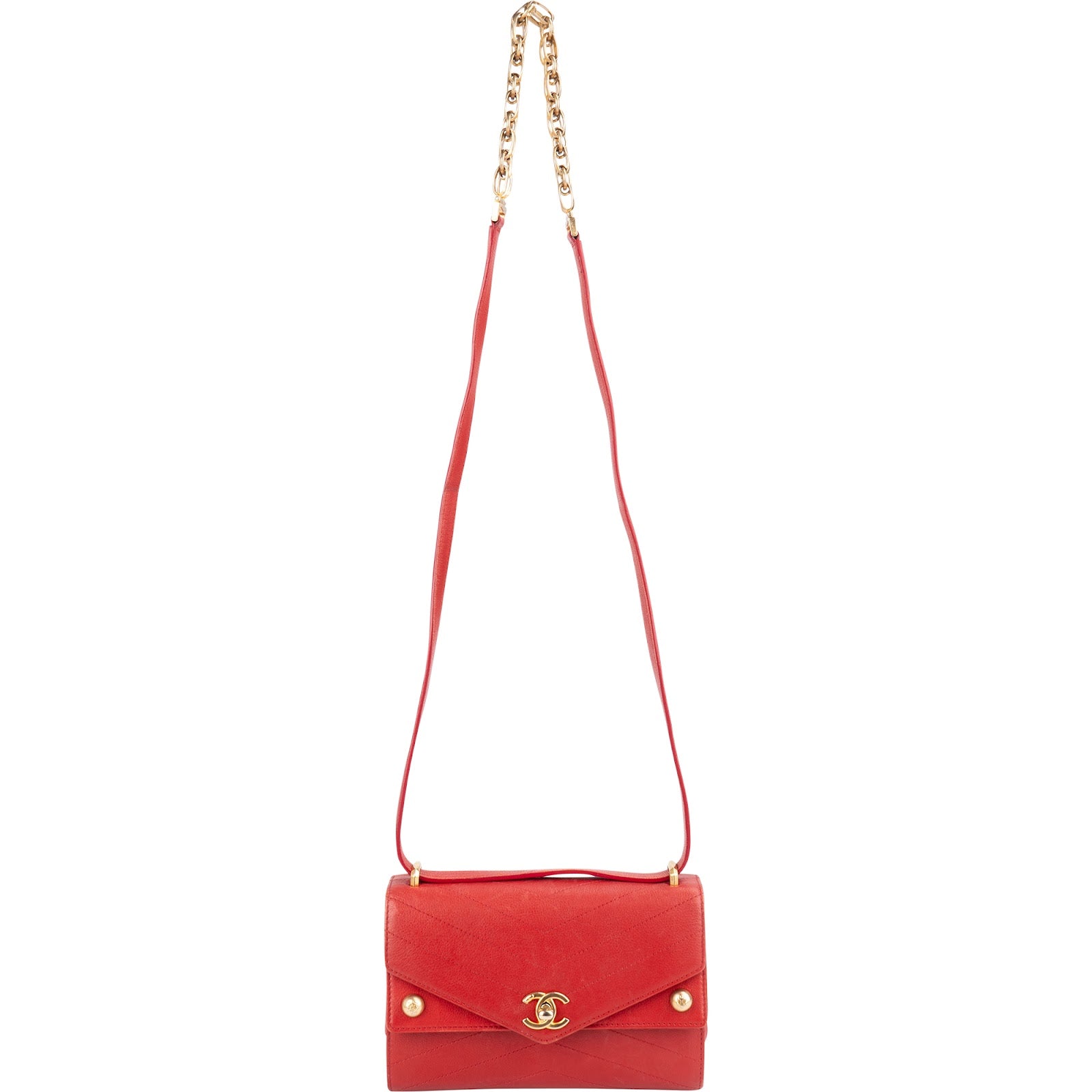 Chanel Stitched Leather Chevron Envelope Double Flap Shoulder Crossbody Bag