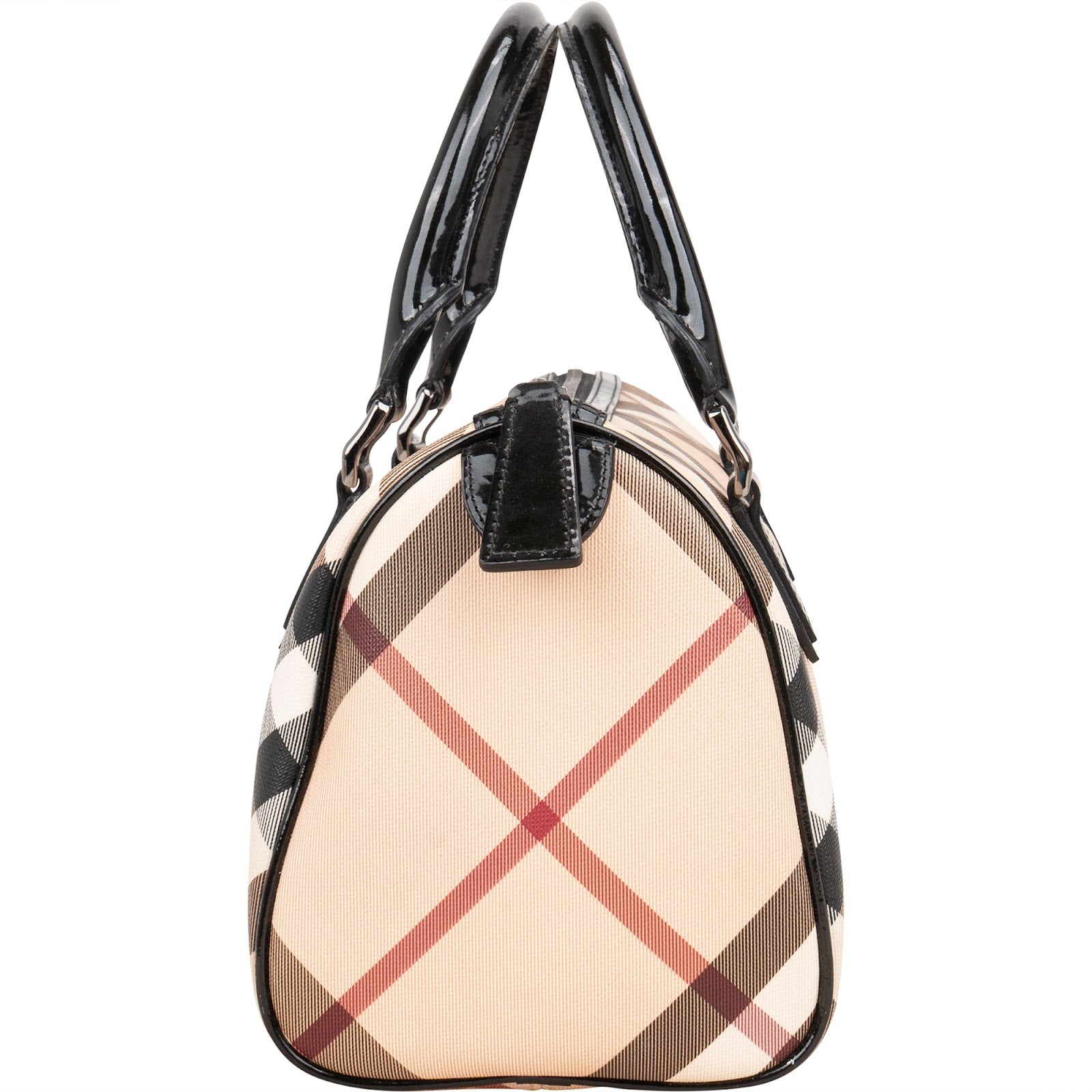 Burberry Nova-Check Monogram Patent Leather Nova Check Small Boston Bag Handbag
