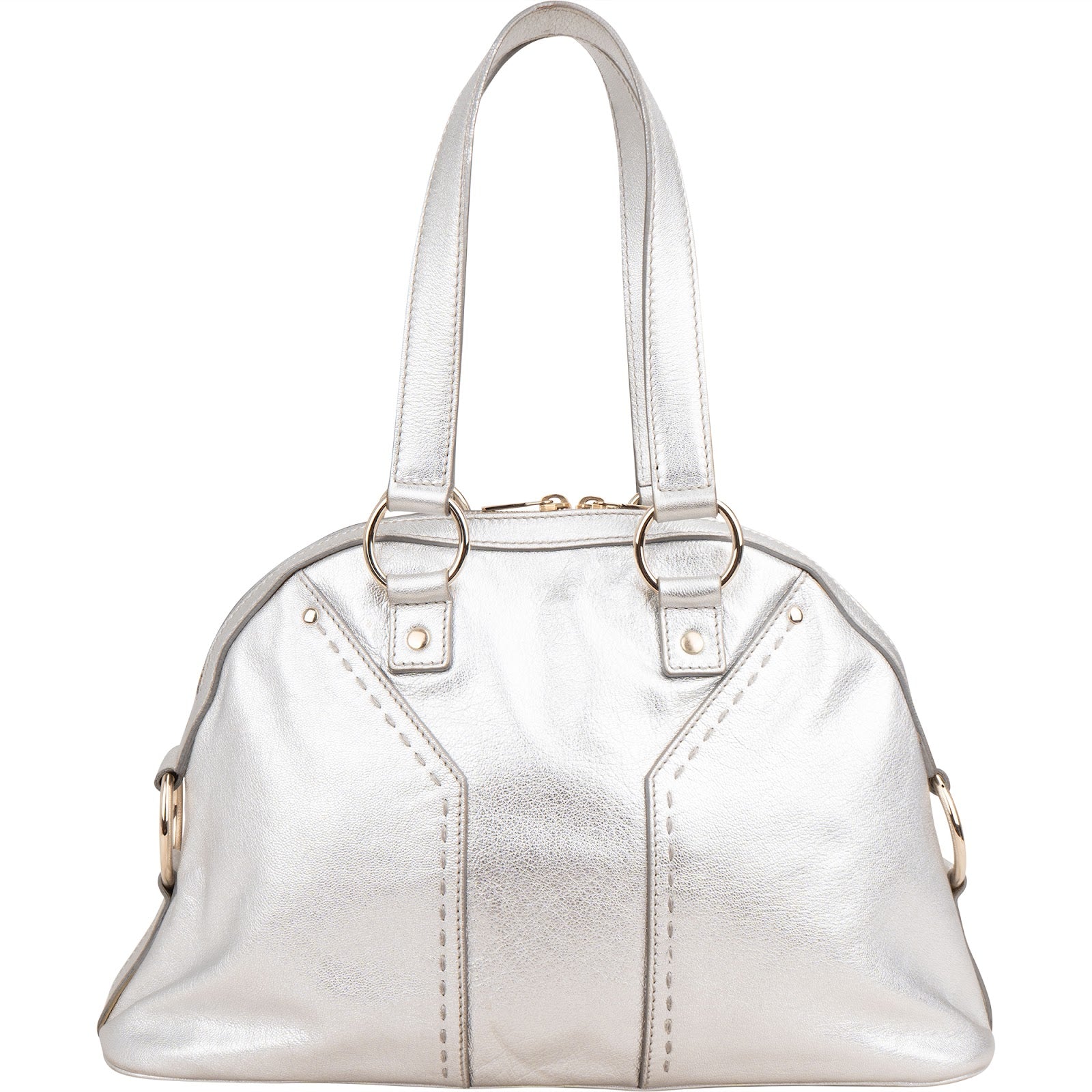 Yves Saint Laurent Metallic Silver Leather Muse Handbag