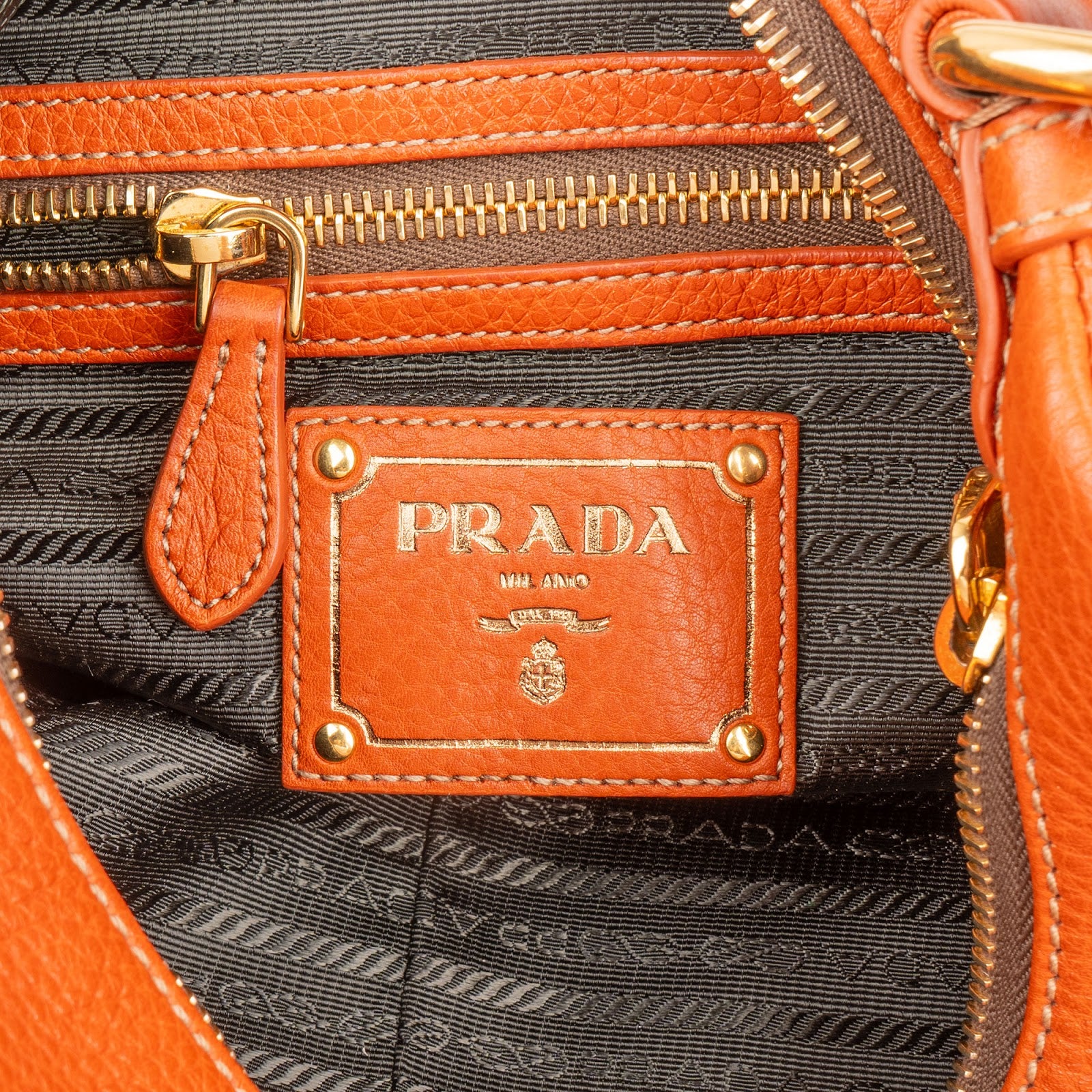 Prada Orange Vitello Daino Leather Hobo Shoulder Bag