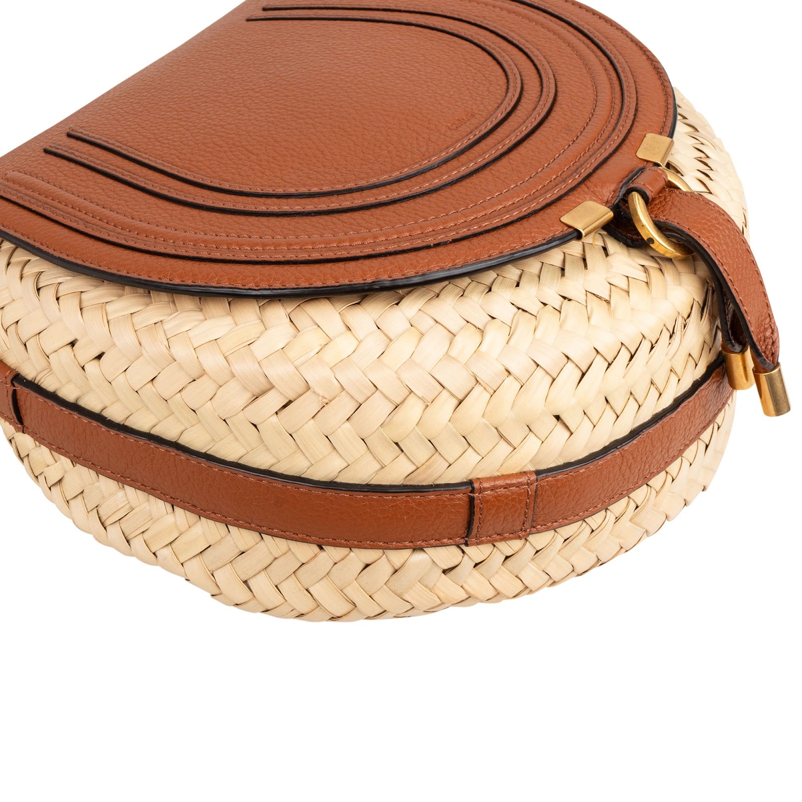 Chloé Grained Calfskin Raffia Marcie Saddle Crossbody Bag