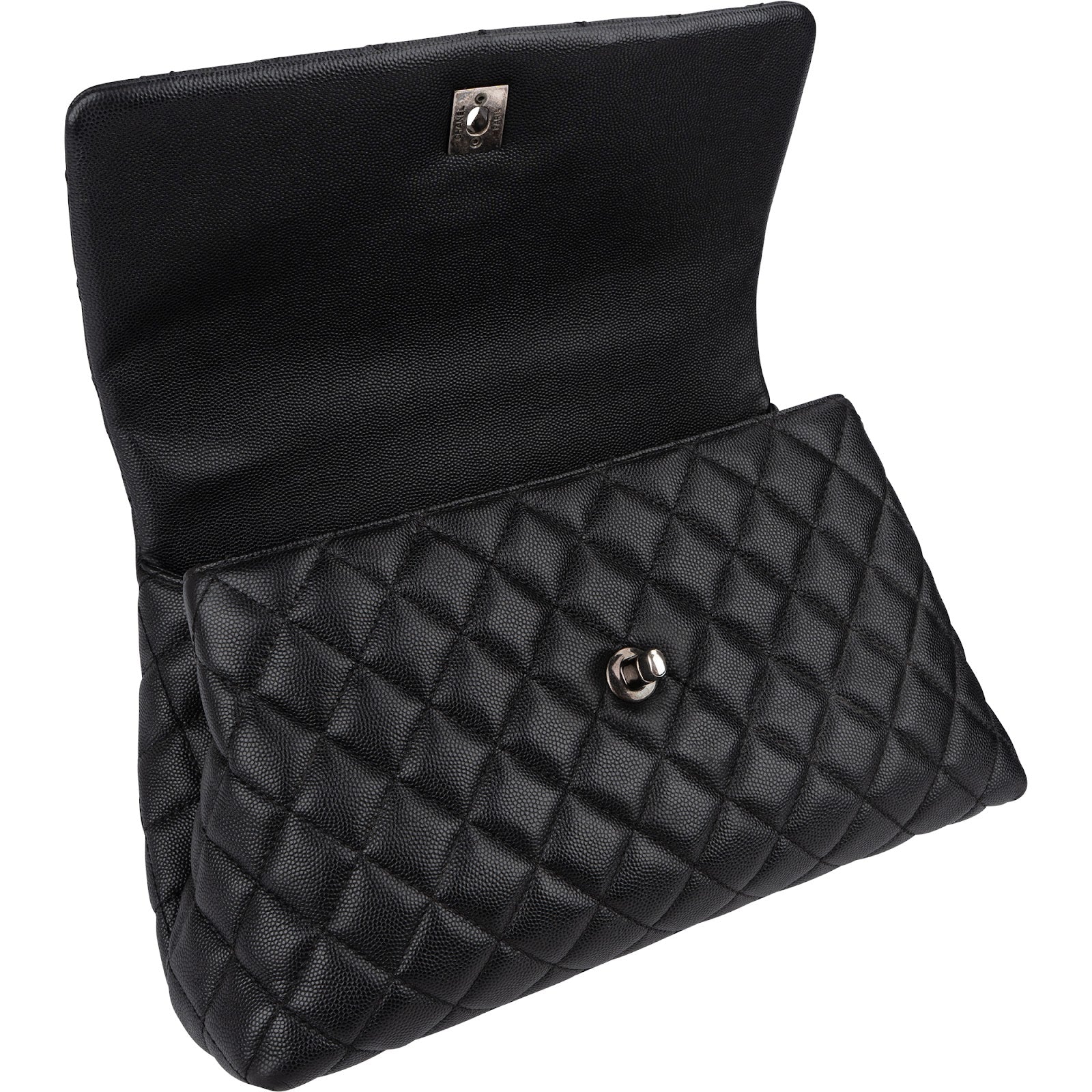 Chanel Quilted Caviar Leather Palladium Coco Handle Single Flap Handbag