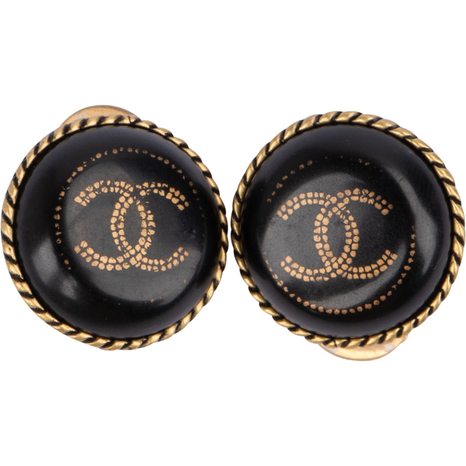 Chanel Vintage CC Emblem Round Clip-On Earrings