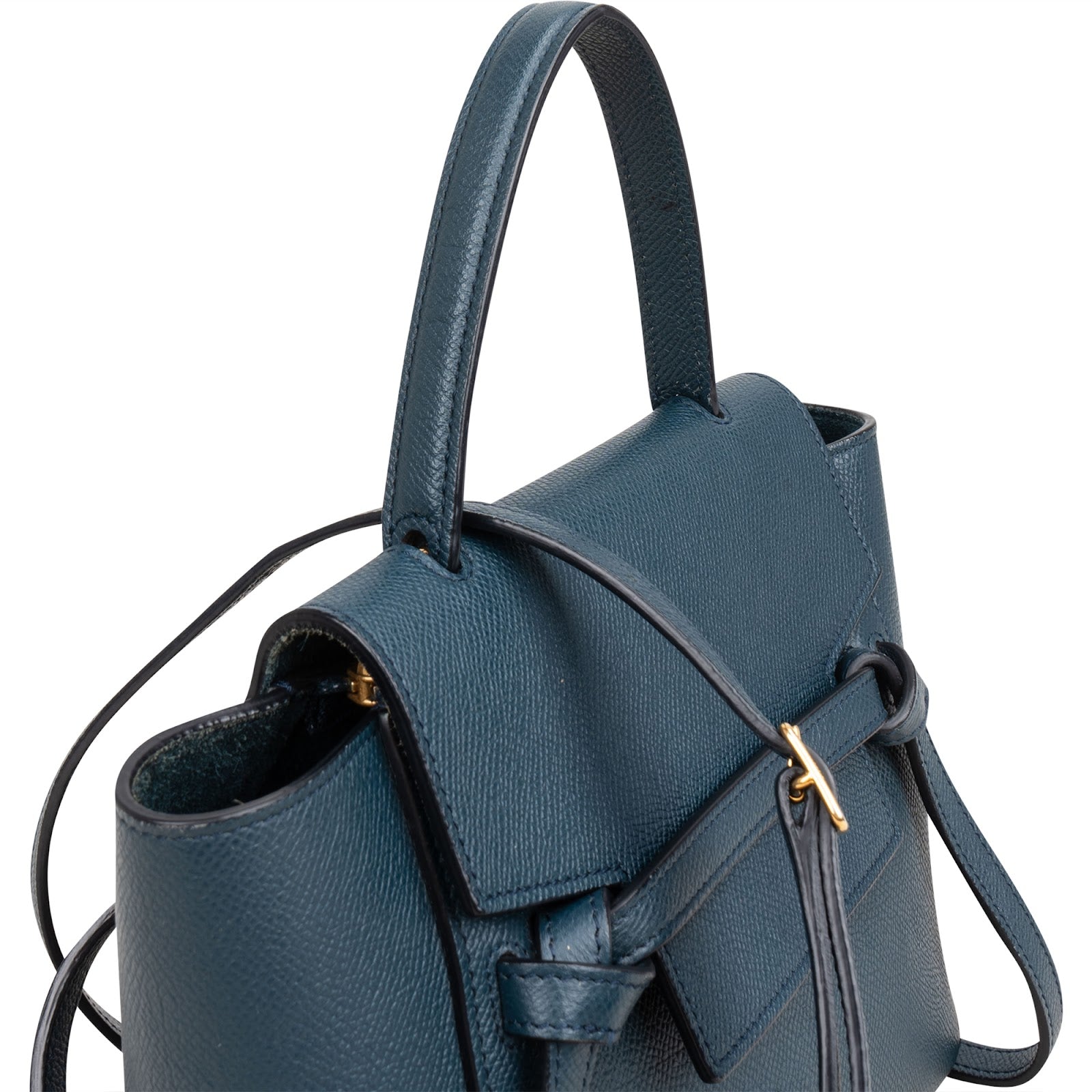 Celine Petrol Leather Grained Calfskin Belt Handbag