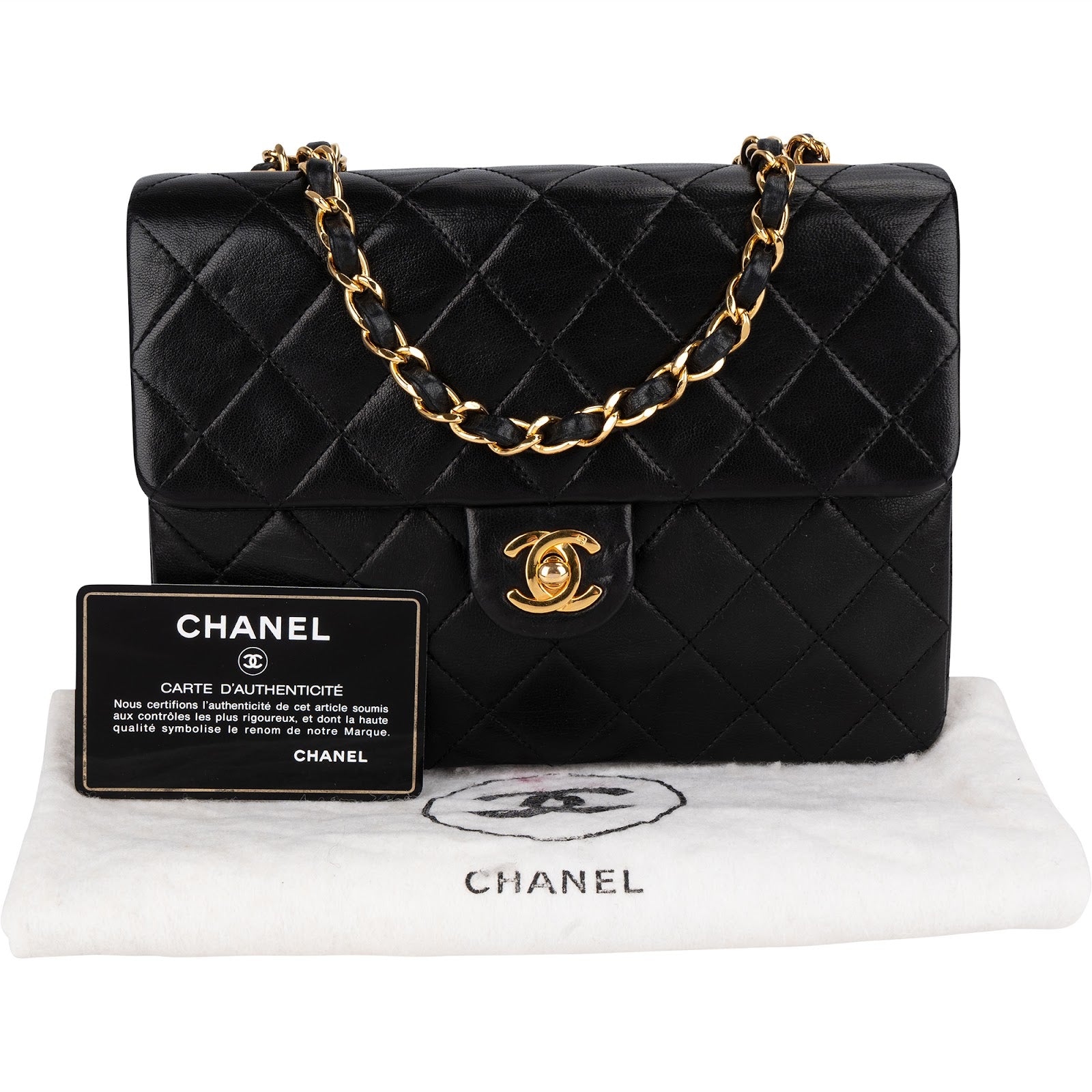 Chanel Quilted Lambskin Rectangular 24K Gold Single Flap Crossbody Bag