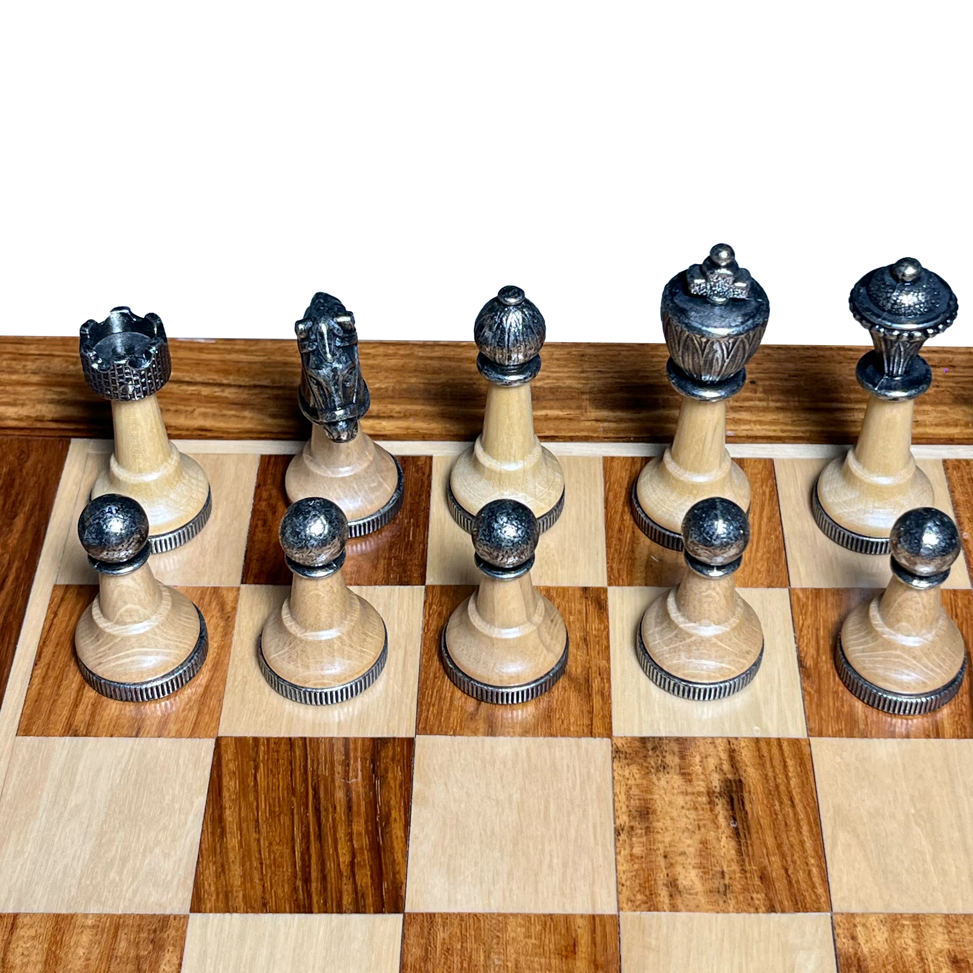 Schachspiel - Holz, Messing und Silber plattiert
