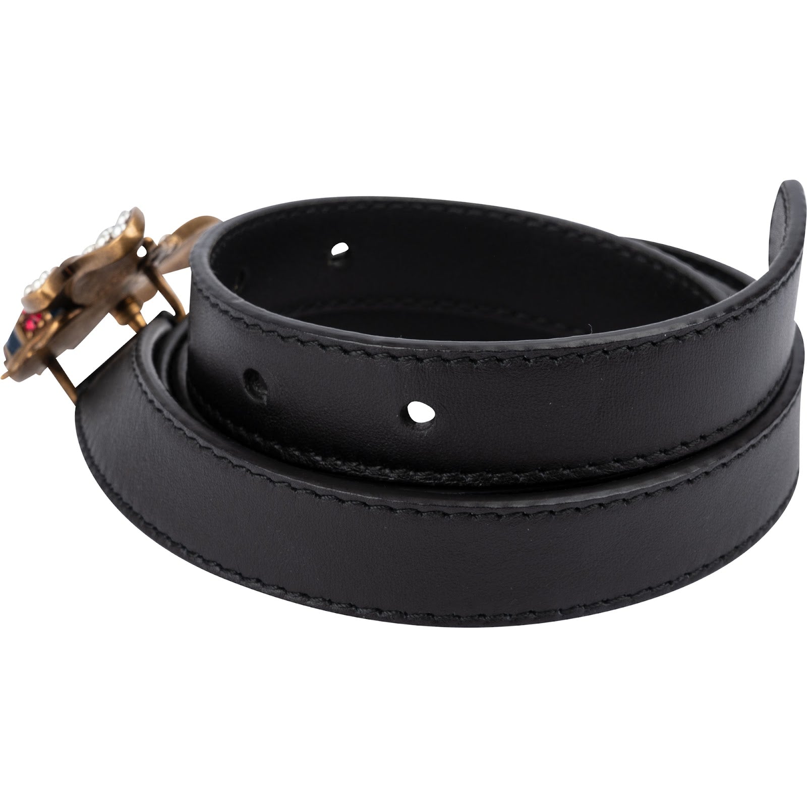 Gucci Black Leather Queen Margaret Bee Buckle Belt (90 / 36)