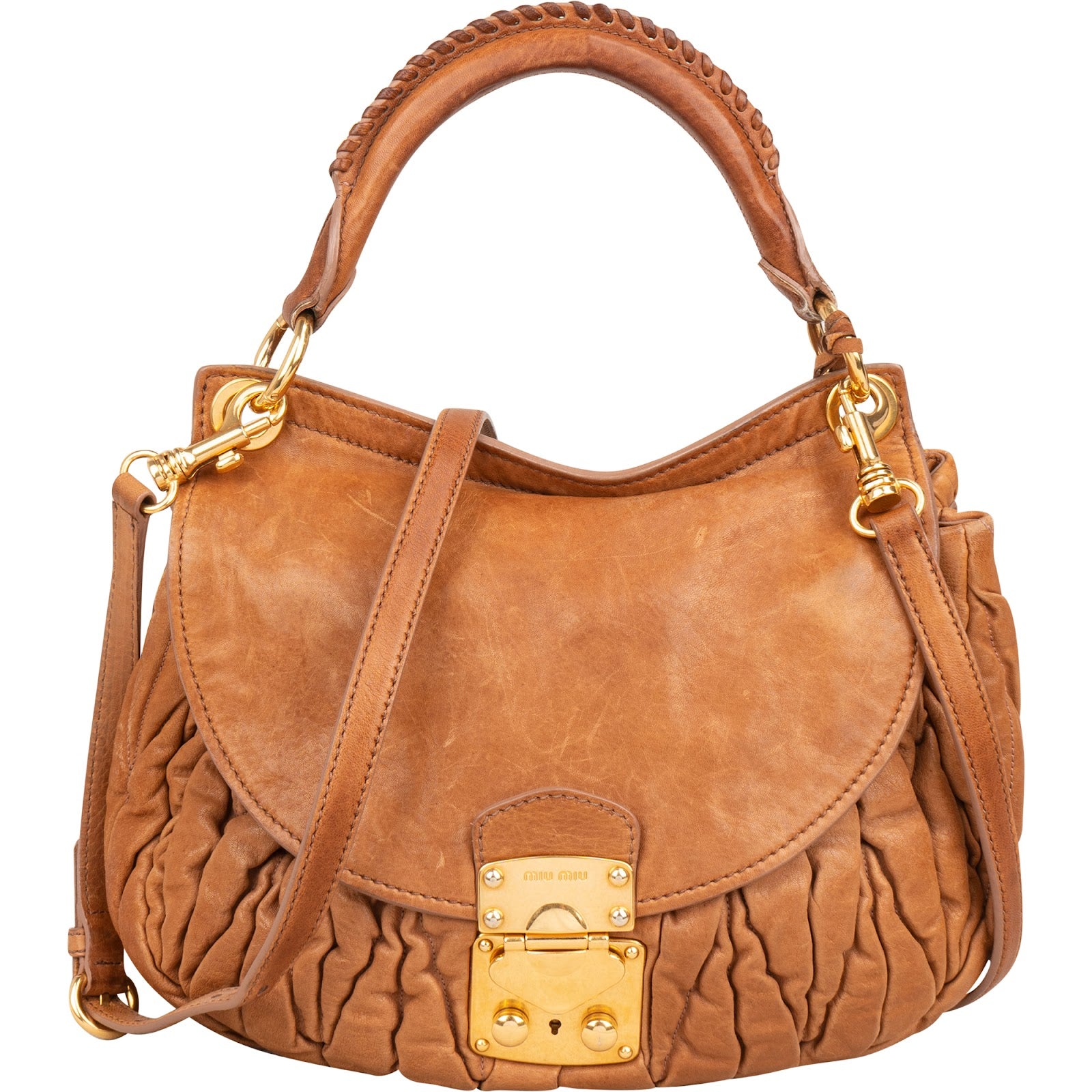 Miu Miu Brown Matelassé Leather Coffer City Handbag