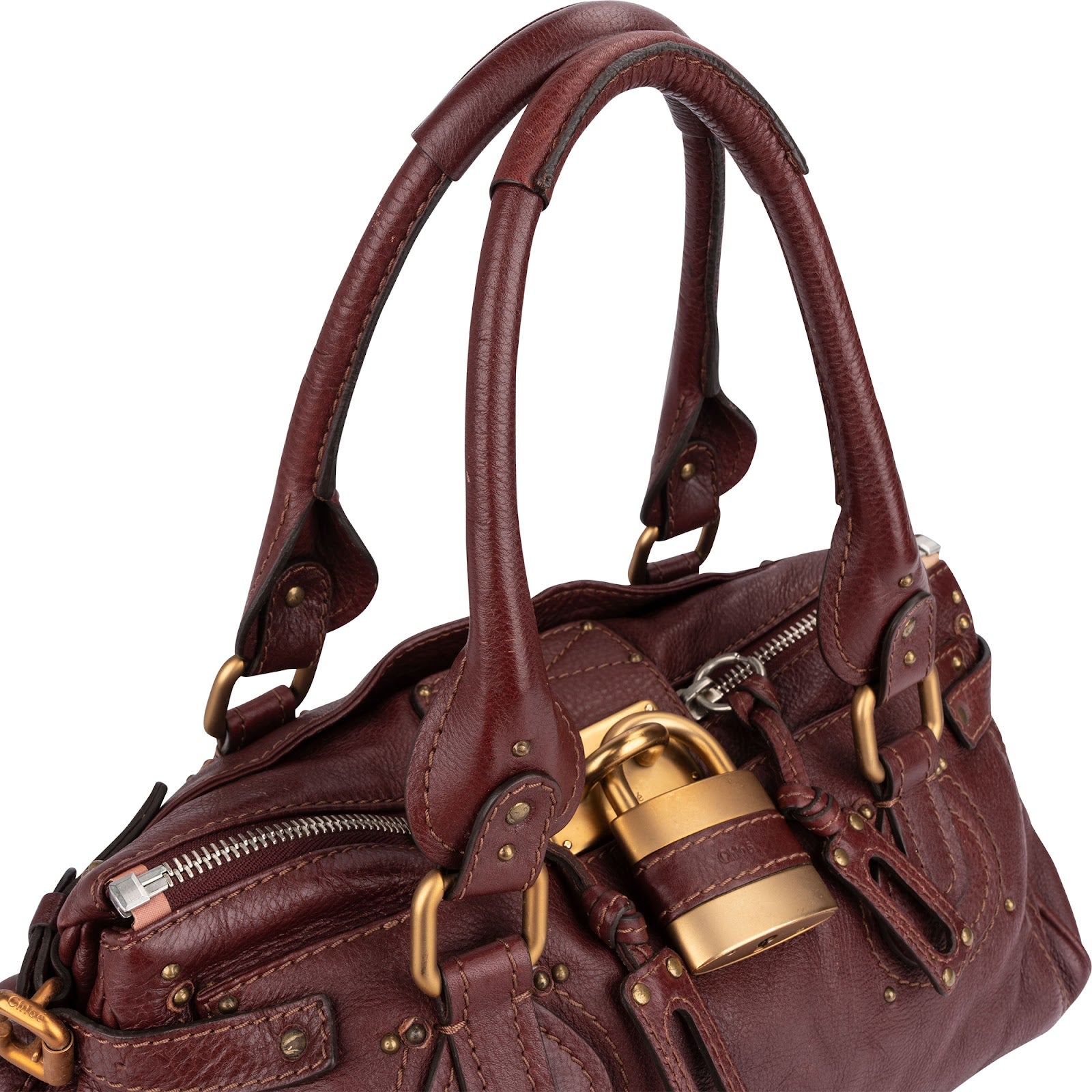 Chloé Bordeaux Leather Paddington Handbag
