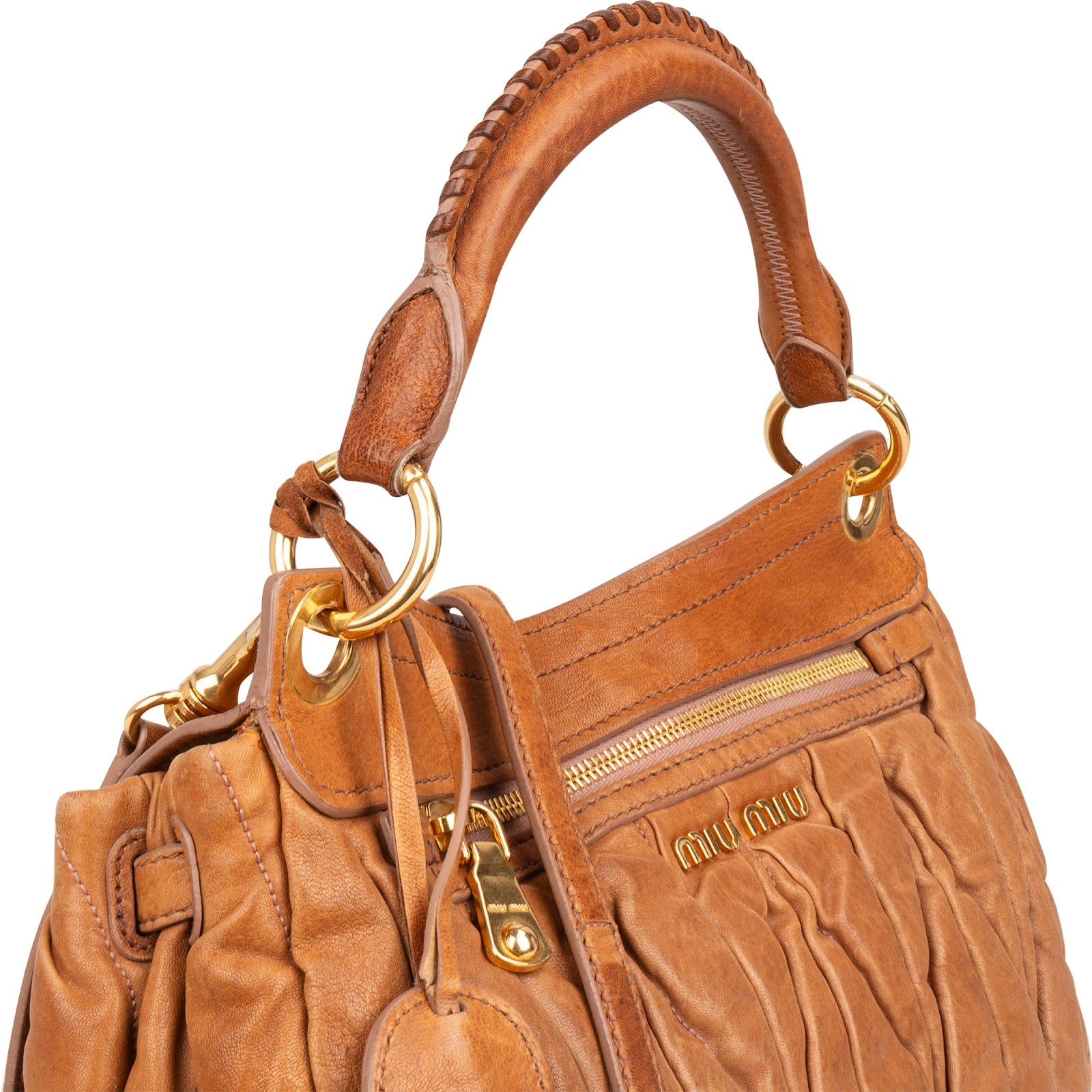 Miu Miu Brown Matelassé Leather Coffer City Handbag
