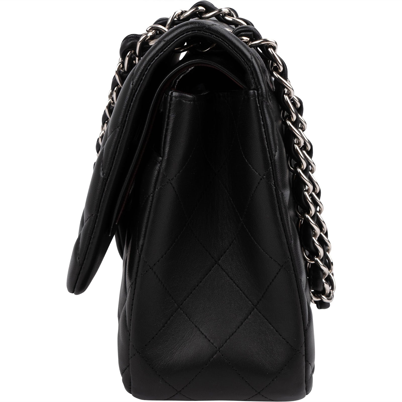 Chanel Quilted Lambskin Palladium Jumbo Double Flap Crossbody Bag