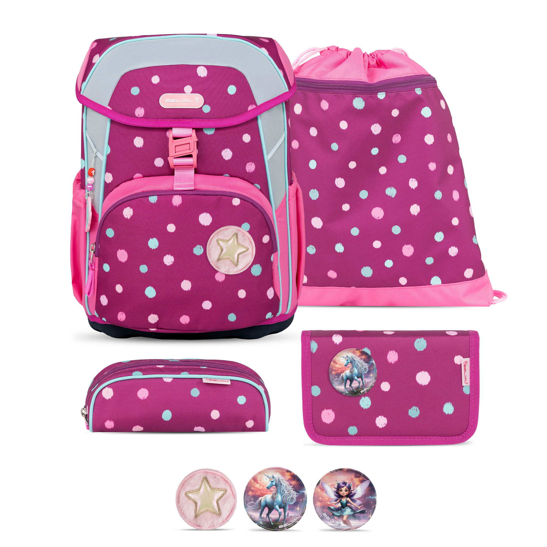 Belmil Maxi ergonomisches Schulranzen-Set 5-teilig "Starry Bubbles"
