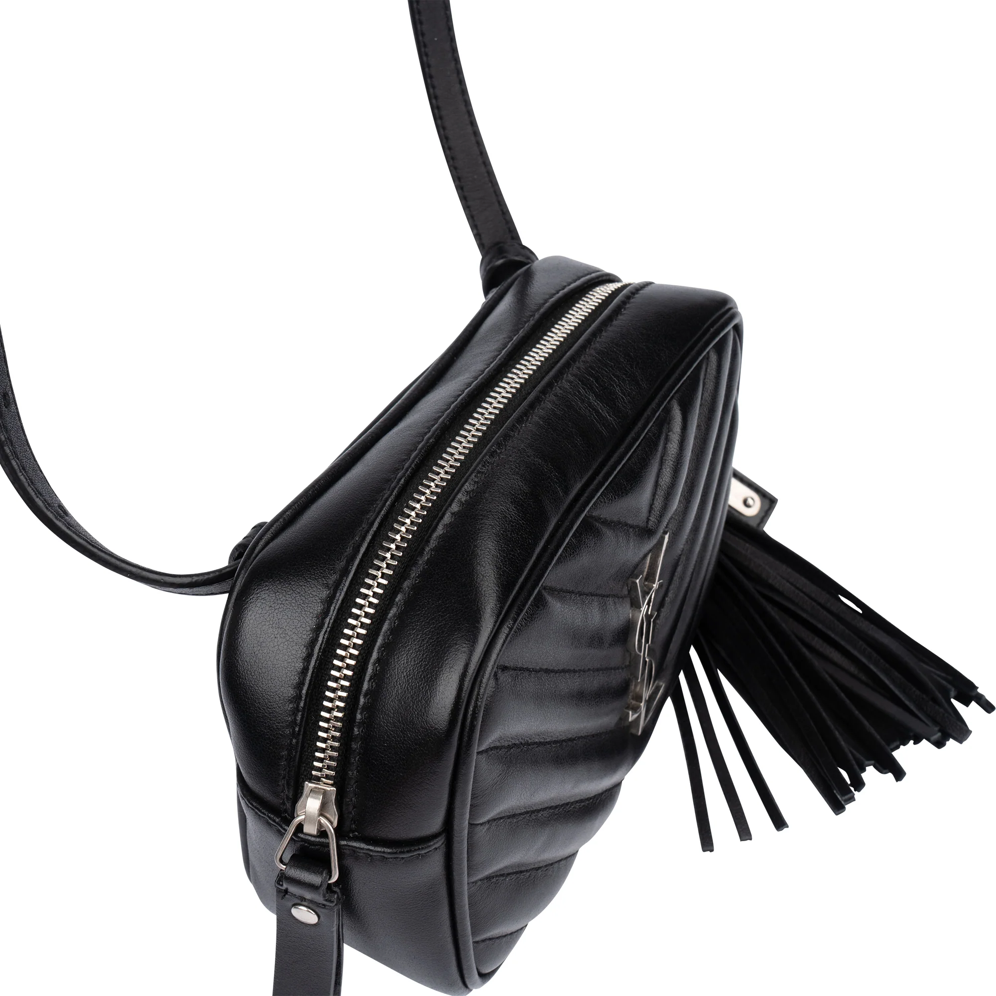 Saint Laurent Black Chevron Leather Lou Crossbody Bum Bag