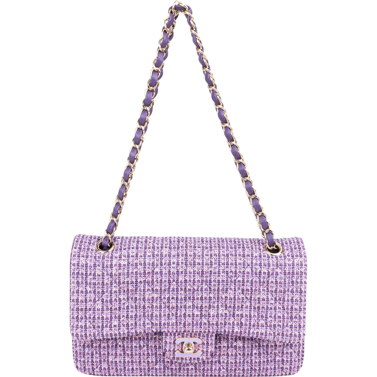 Chanel Quilted Sequin Tweed Medium Double Flap Shoulder Bag