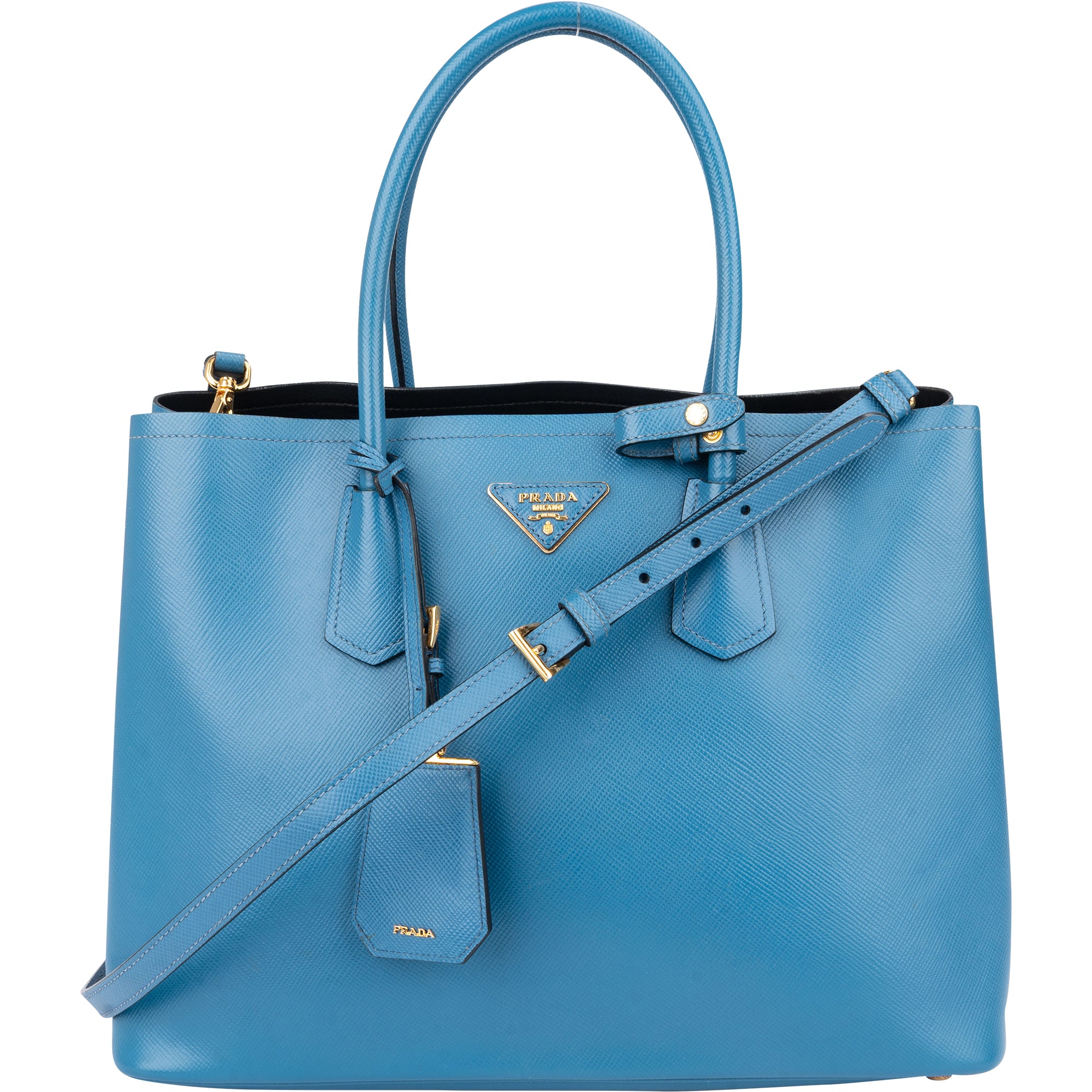 Prada Blue Saffiano Leather Double Handbag
