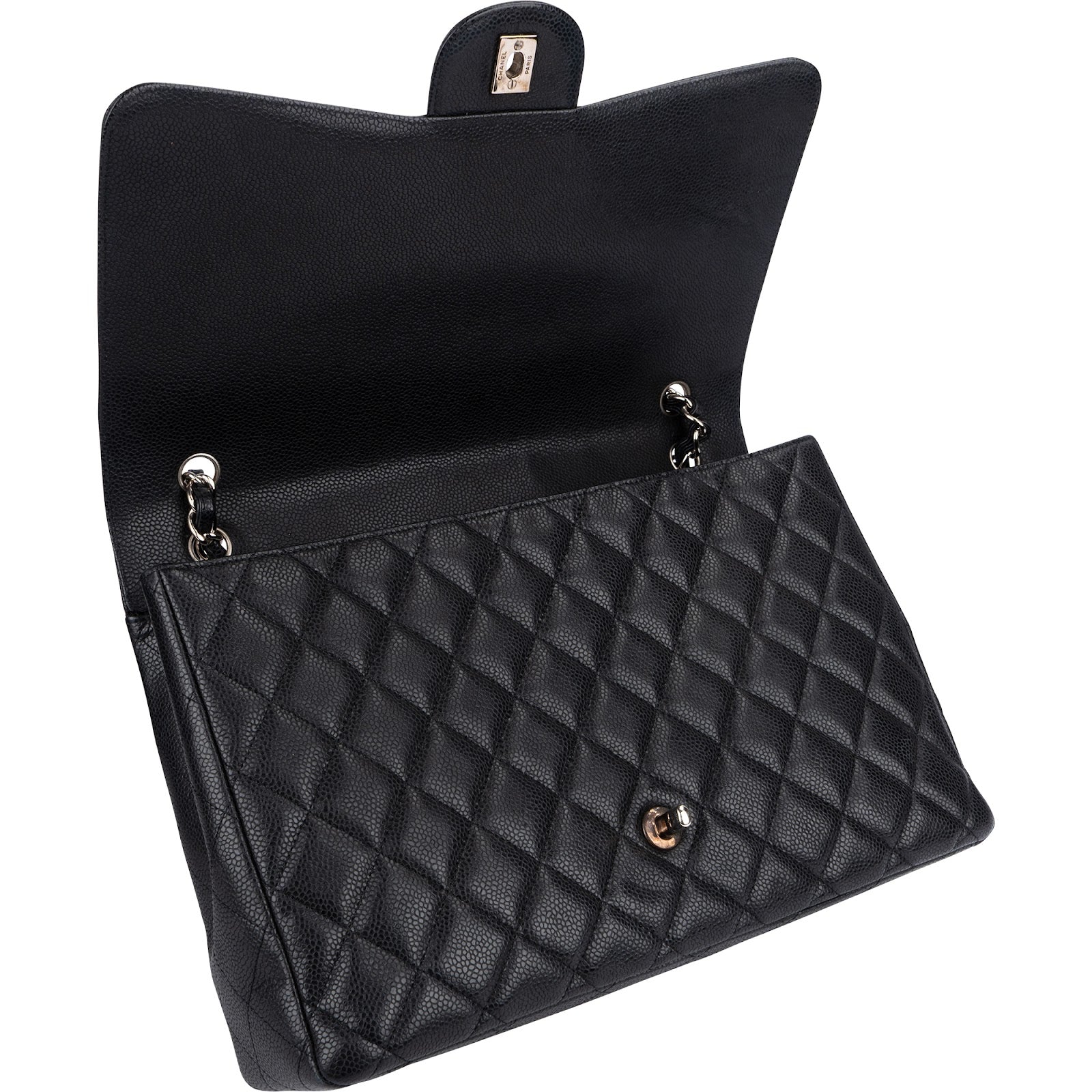 Chanel Quilted Caviar Leather Palladium Maxi Single-Flap Crossbody Bag