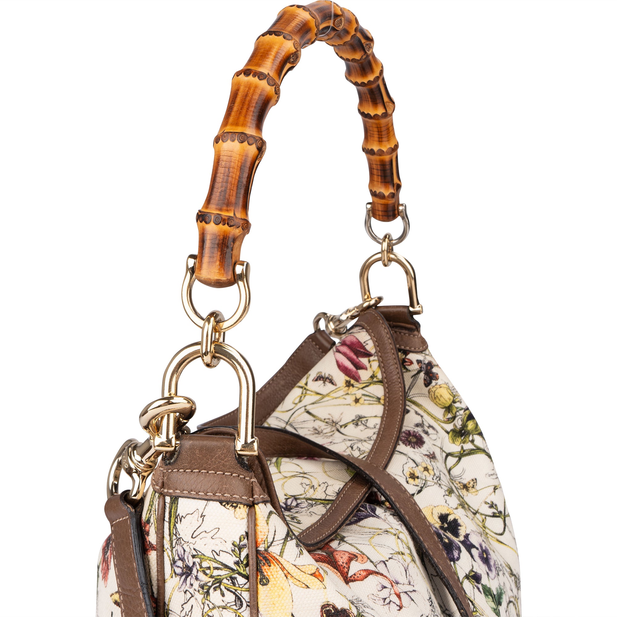 Gucci Special Floral Bamboo Handbag
