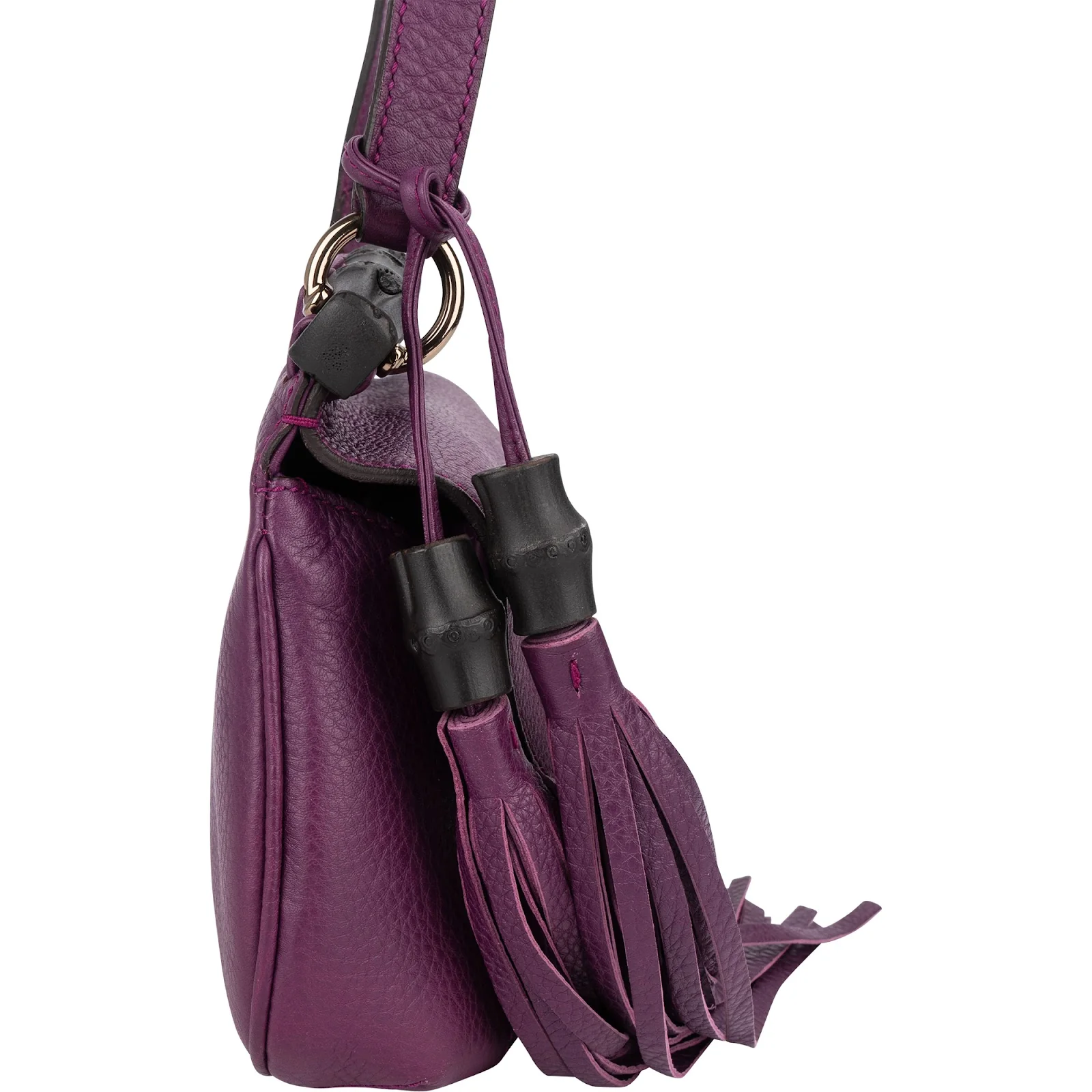 Gucci Pebbled Leather Bamboo Tassel Flap Crossbody Bag