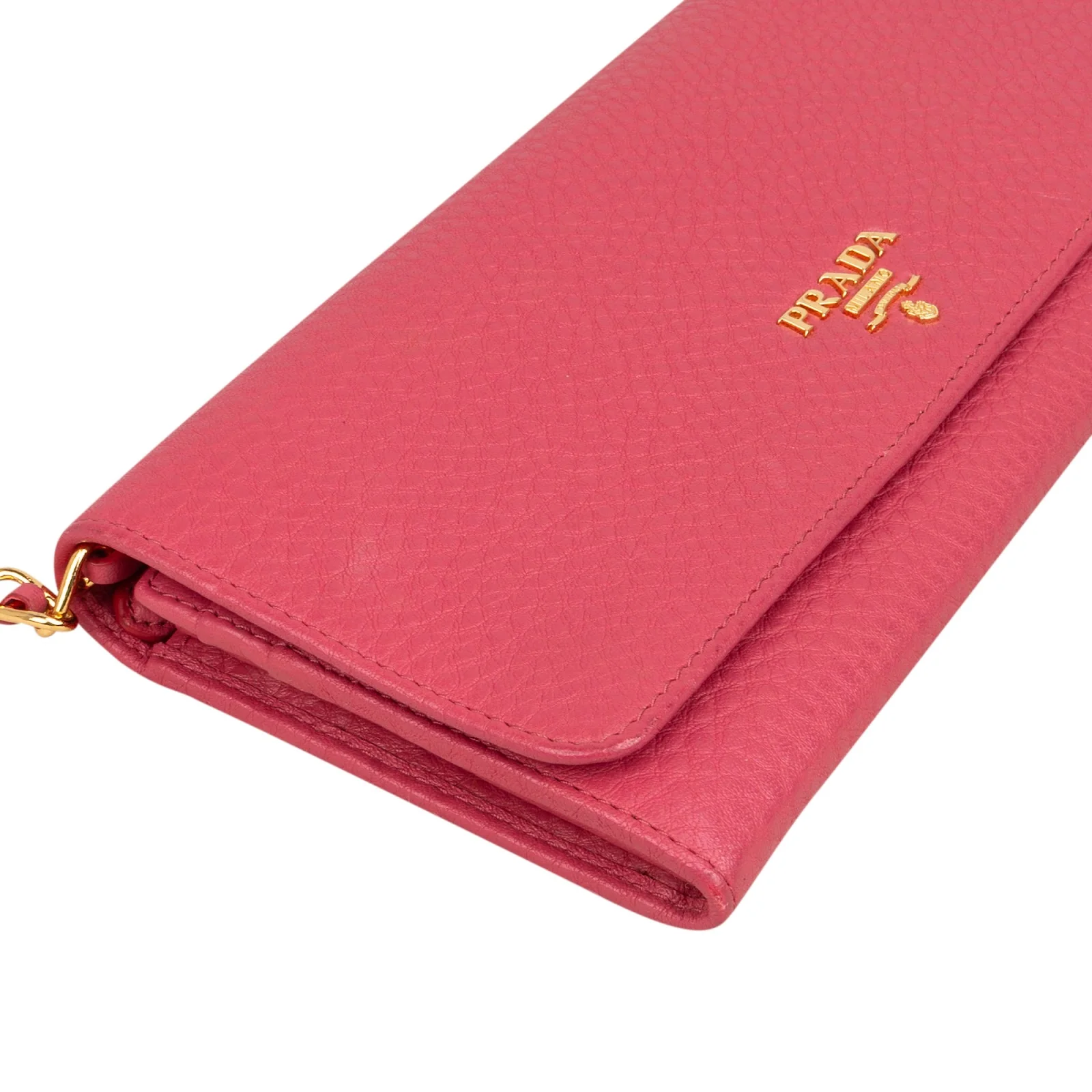 Prada Pink Pebbled Leather Wallet on Chain Crossbody Bag