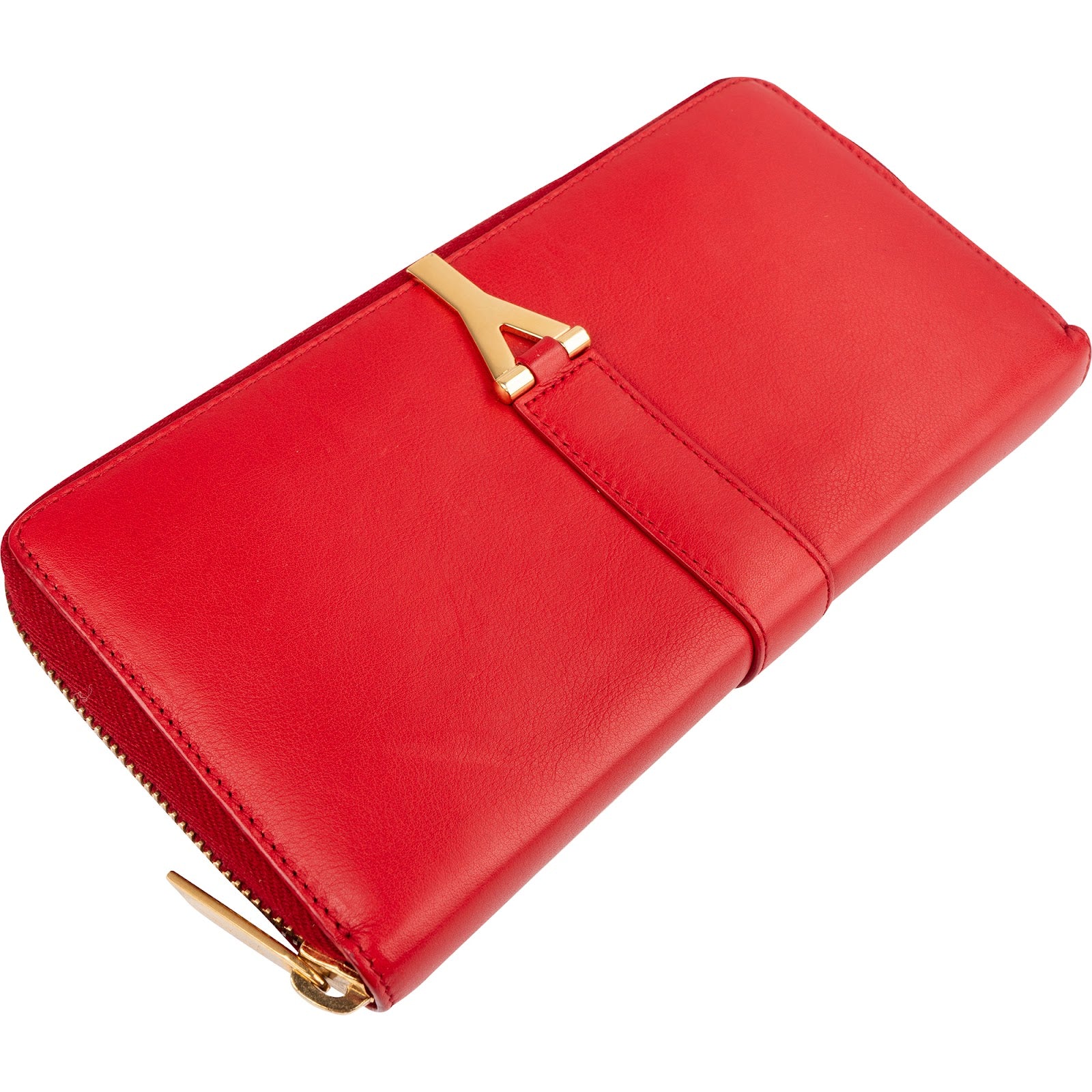 Saint Laurent Red Leather Chic Y Zip Around Wallet
