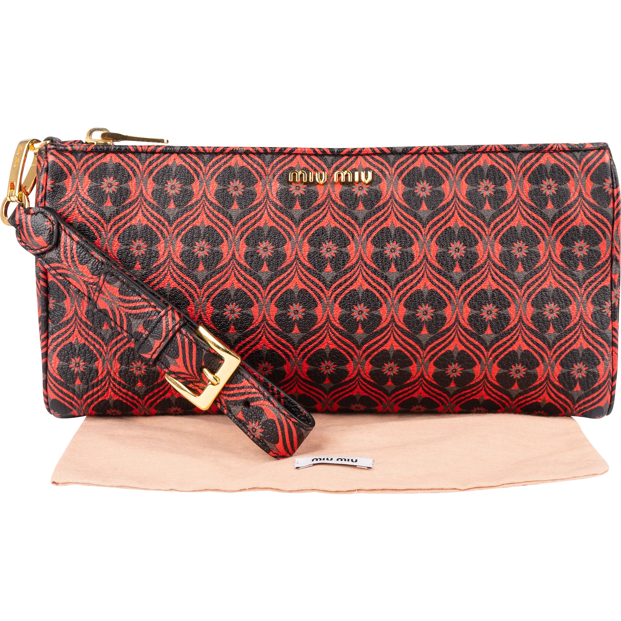 Miu Miu Printed Leather Wristlet Pouch