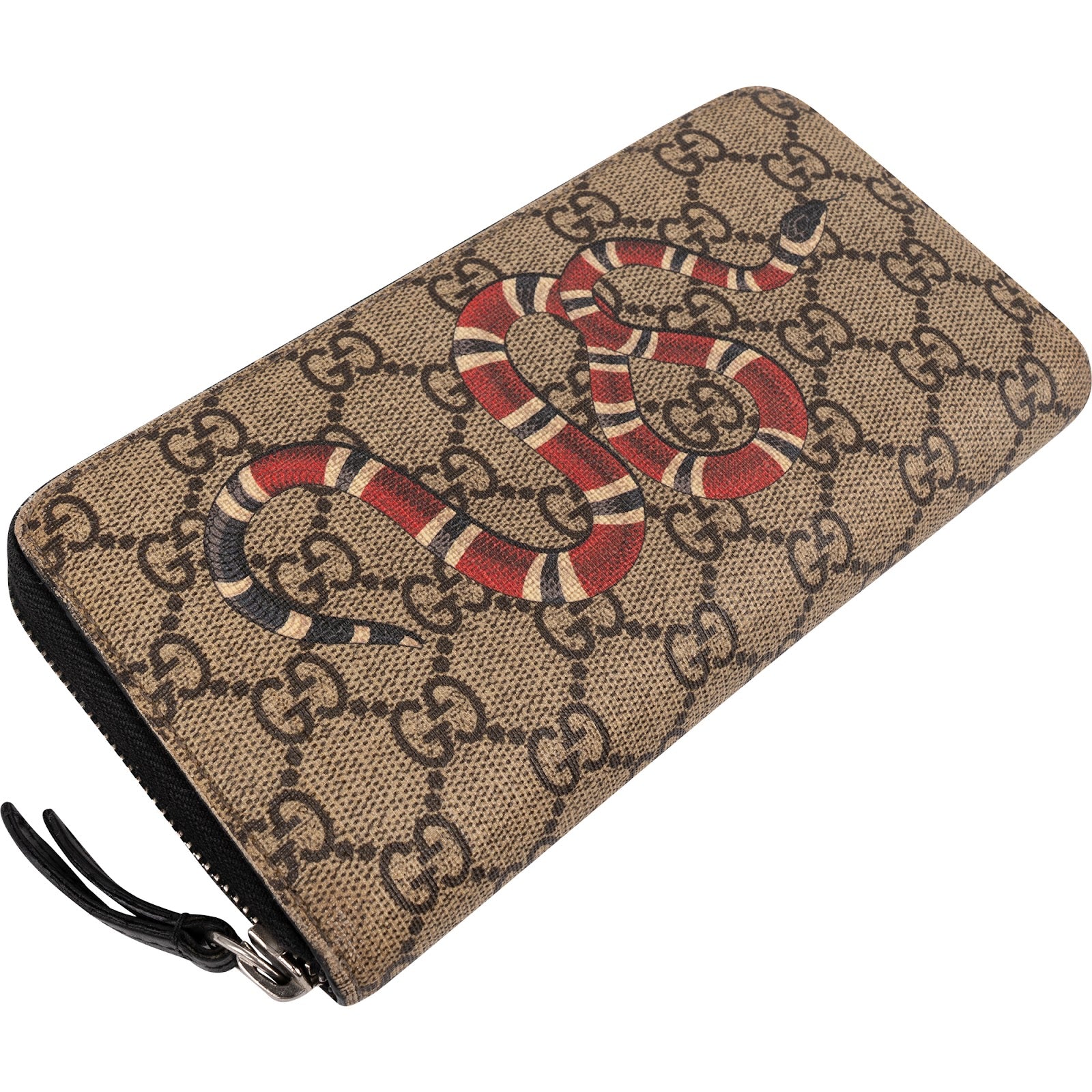 Gucci Monogram GG Supreme Kingsnake Zip Around Wallet