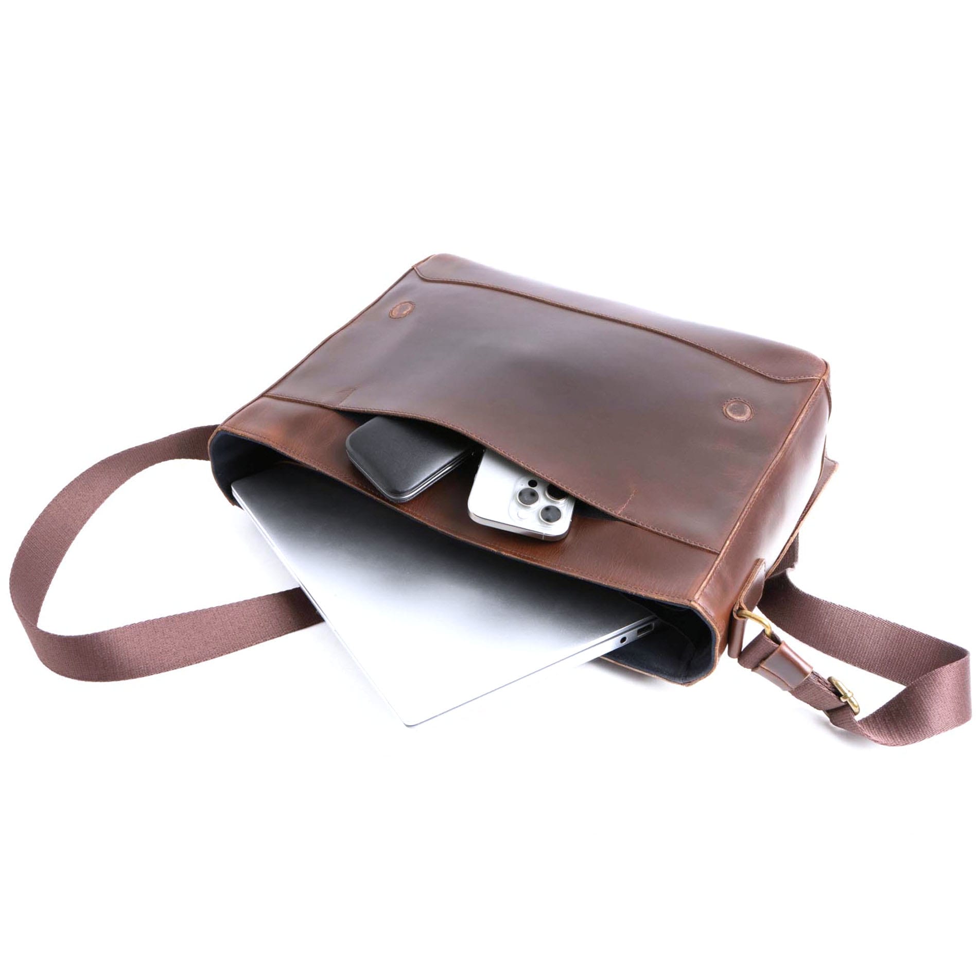 Messenger Bag Times Leder - BROWN/Blue