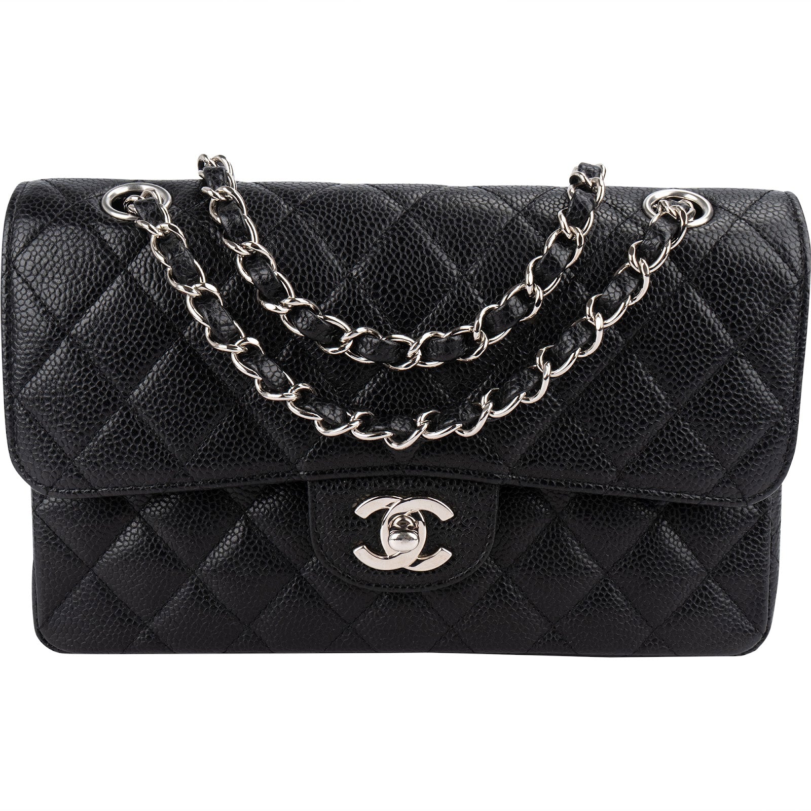 Chanel Quilted Caviar Leather Small Double Flap Shoulder Bag