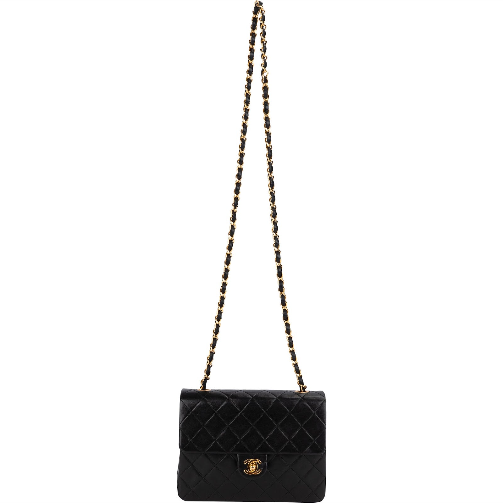 Chanel Quilted Lambskin Rectangular 24K Gold Single Flap Crossbody Bag