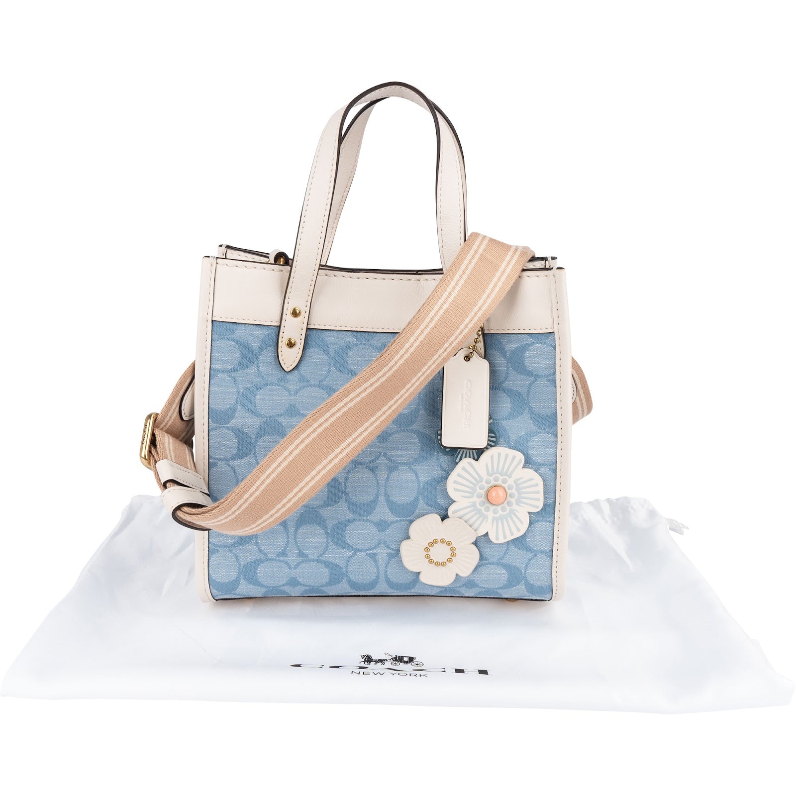Coach Monogram Signature Chambray Denim T 22 Floral Crossbody Bag