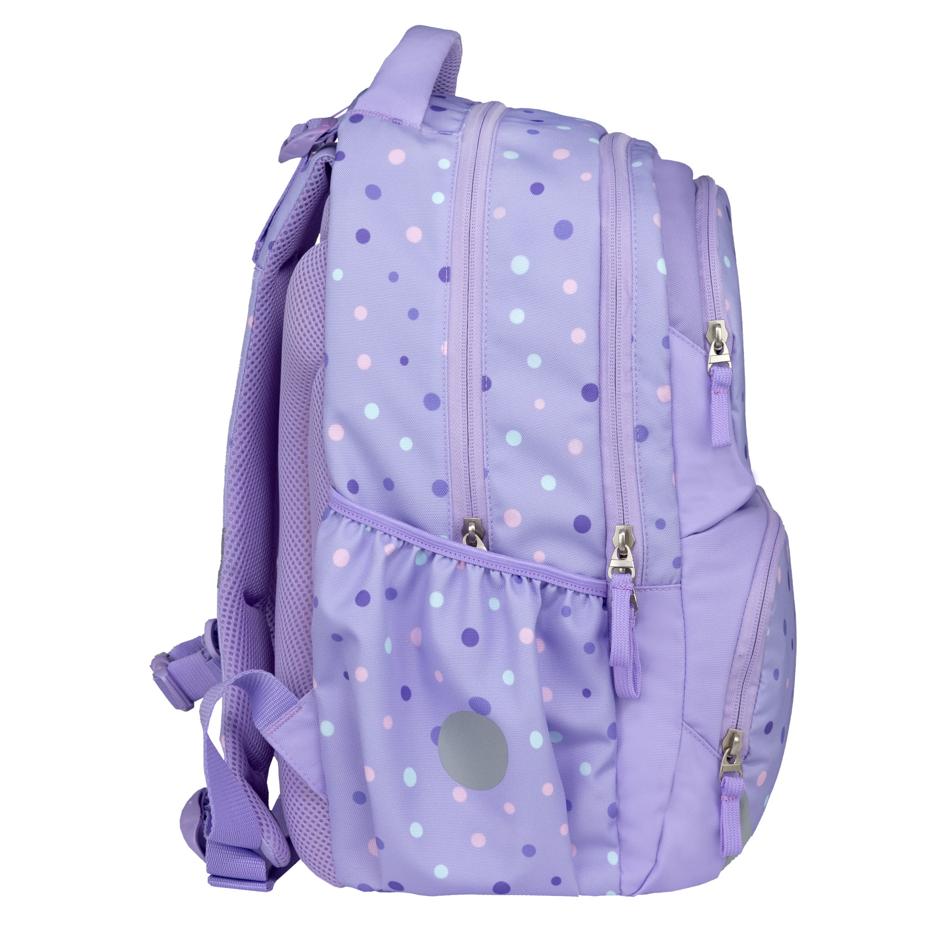 Maxi Pack Schulrucksack mit Brustgurt 2tlg. Set - "Purple Dots"