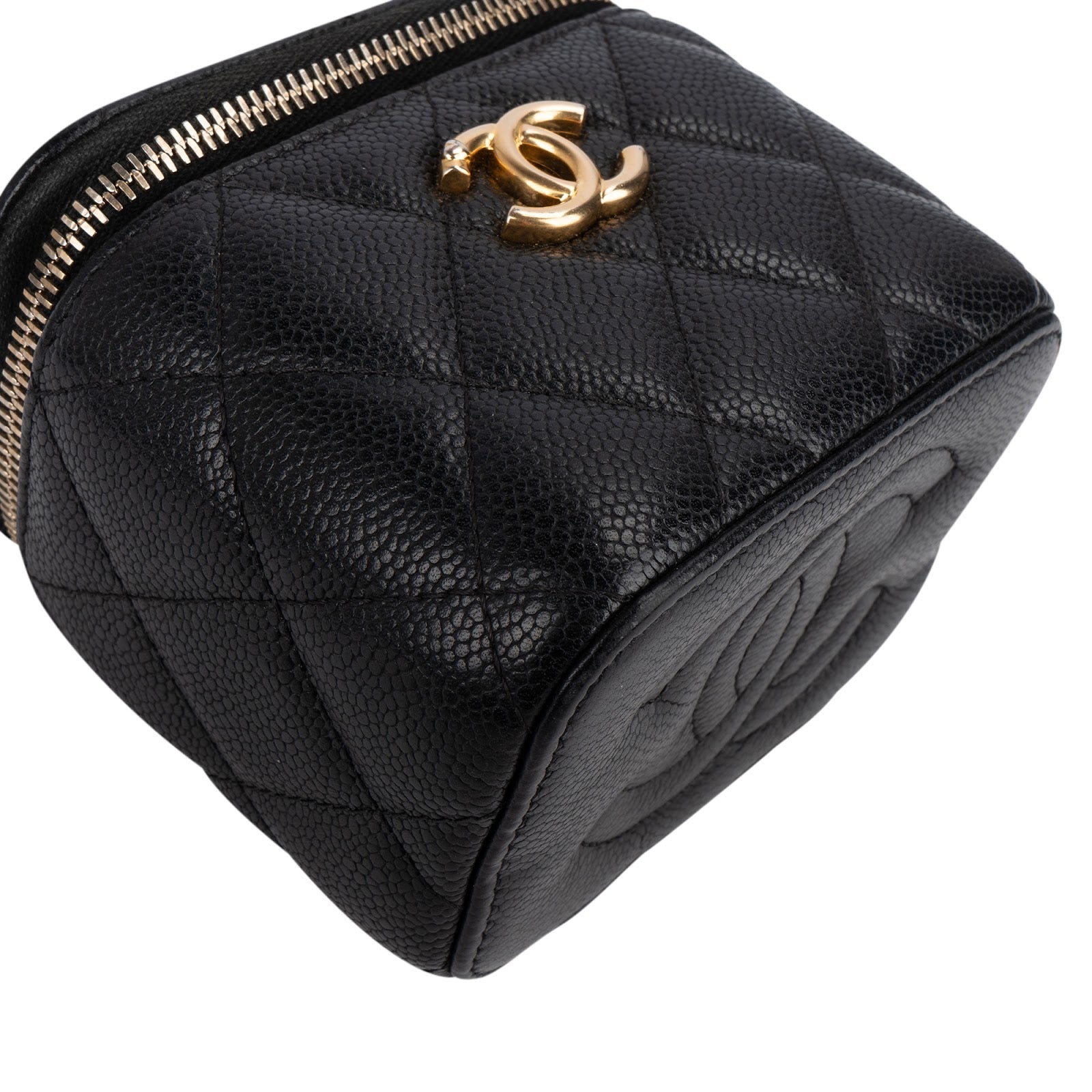 Chanel Quilted Caviar Mini Heart Chain Vanity Case Crossbody Bag