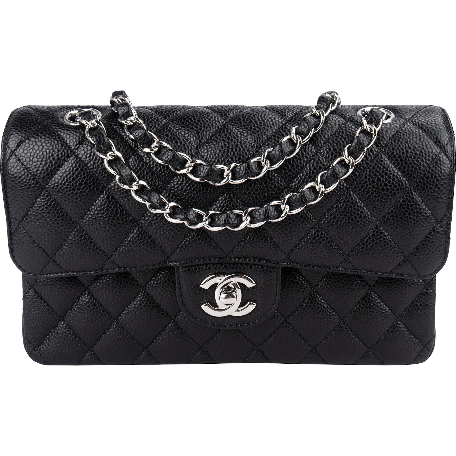 Chanel Quilted Caviar Leather Palladium Small Double Flap Shoulder Bag