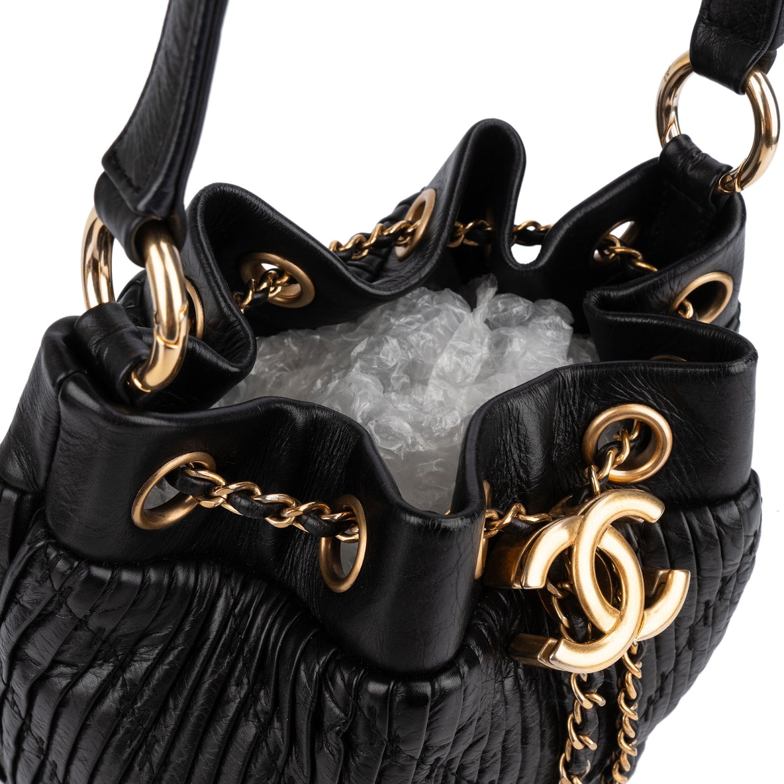 Chanel Pleated Calfskin Small Coco Pleats Drawstring Bucket Crossbody Bag
