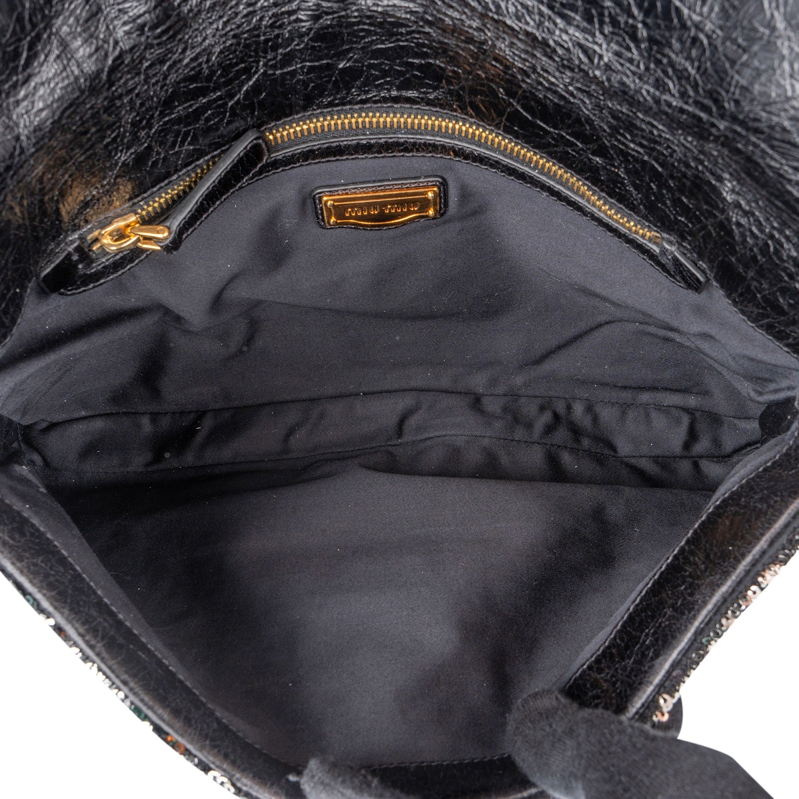 Torba na ramię Miu Miu Hobo z klapką, dwukolorowa, z cekinami