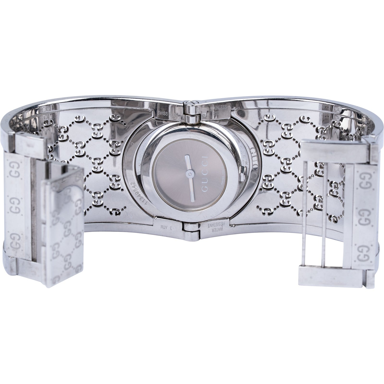 Gucci Silver Tone Twirl Bangle Reversible 112 Damenuhr
