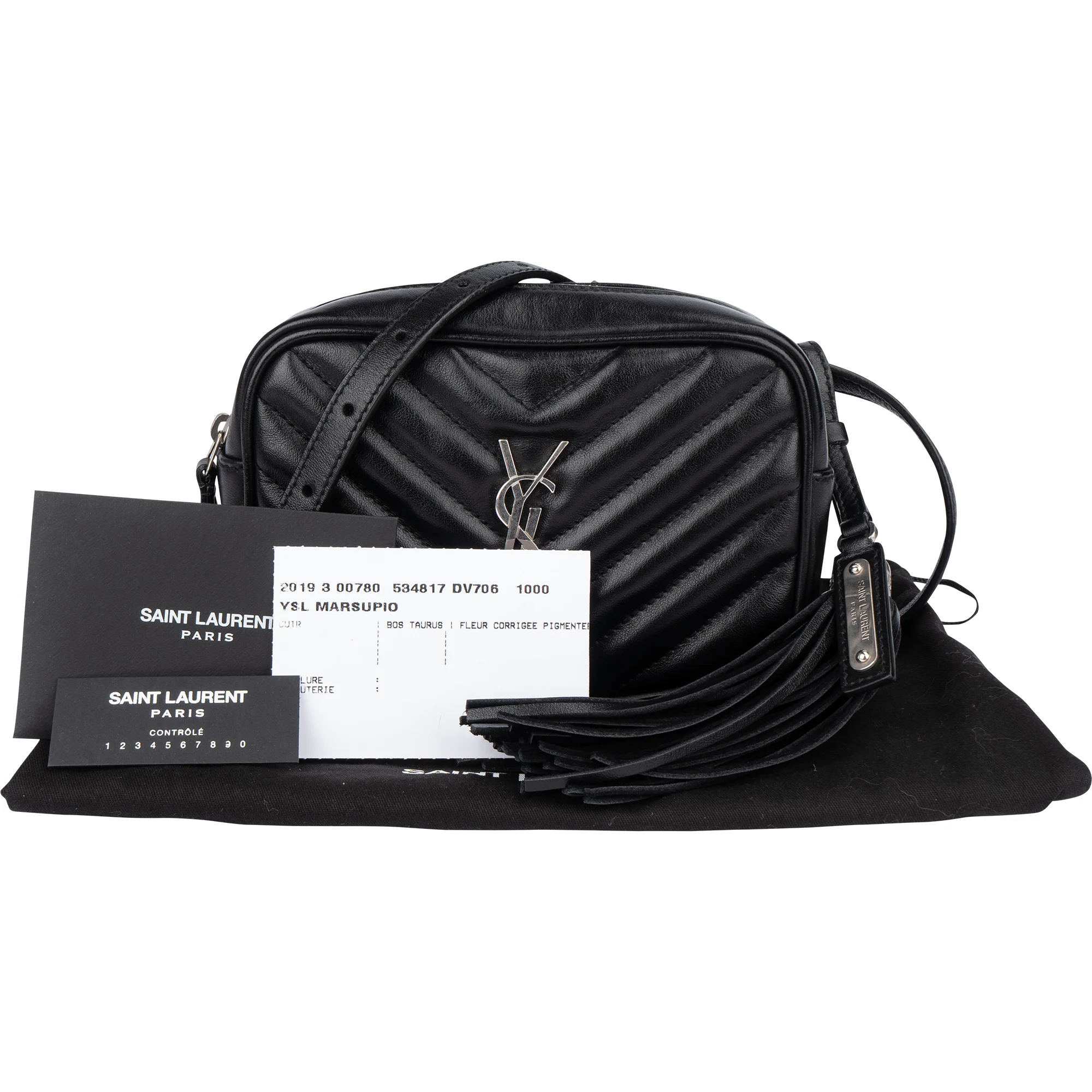 Saint Laurent Black Chevron Leather Lou Crossbody Bum Bag