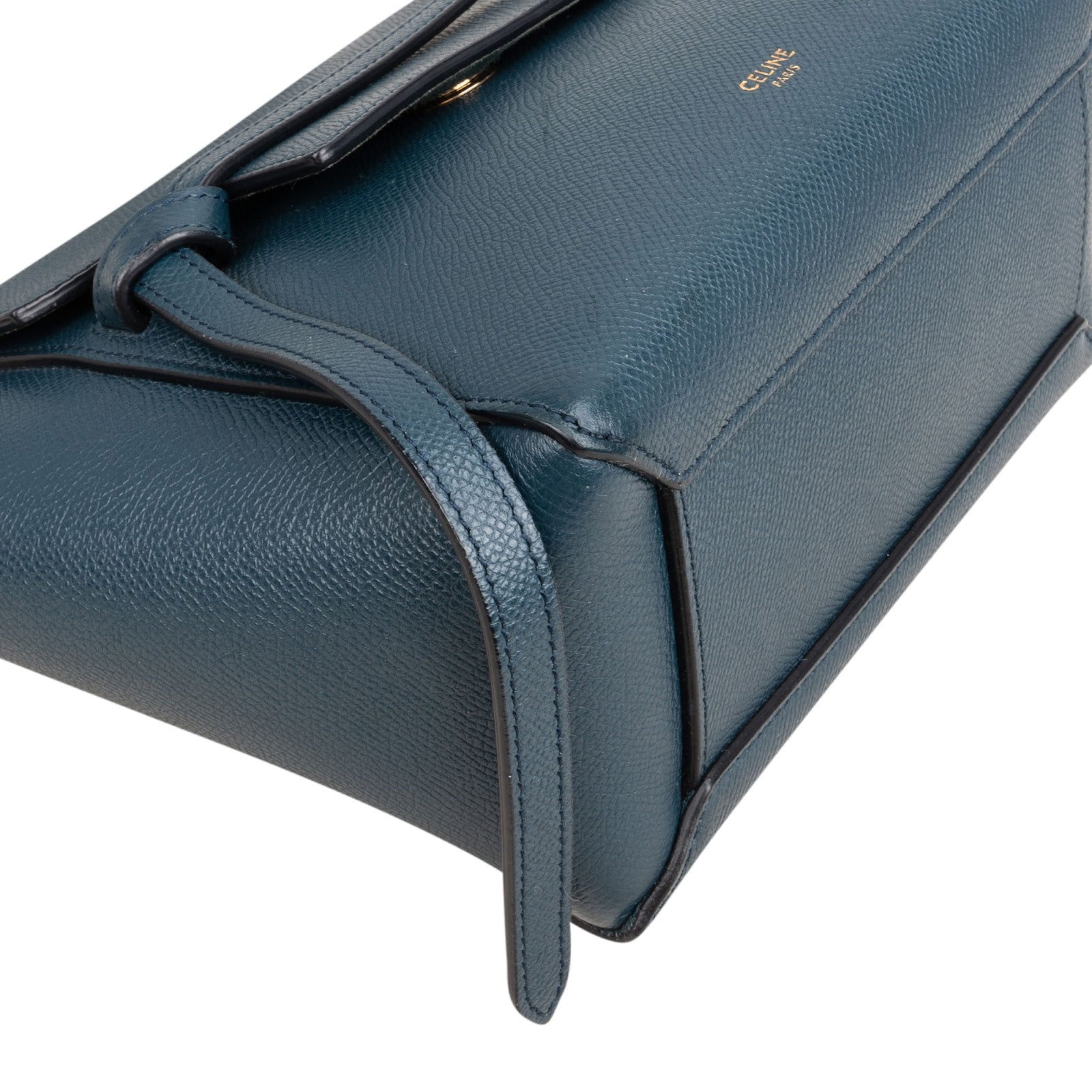 Celine Petrol Leather Grained Calfskin Belt Handbag