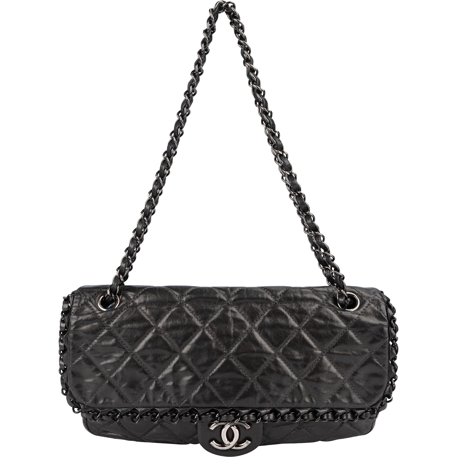 Sac à bandoulière Chanel « Chain Me East West » à rabat unique, en cuir de veau matelassé