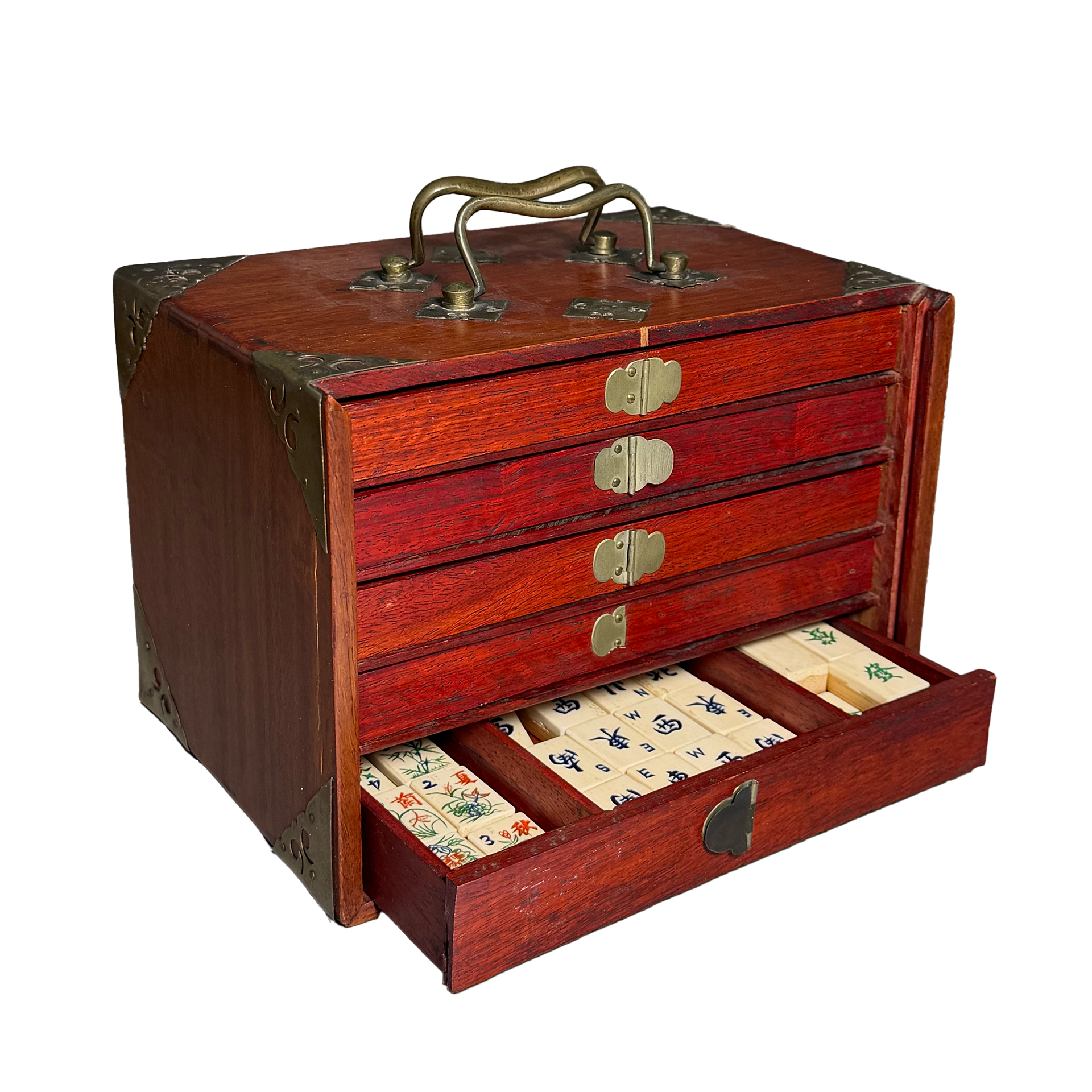 Antikes Mah-Jongg-Spiel in Rosenholz-Box - Anfang des 20. Jahrhunderts