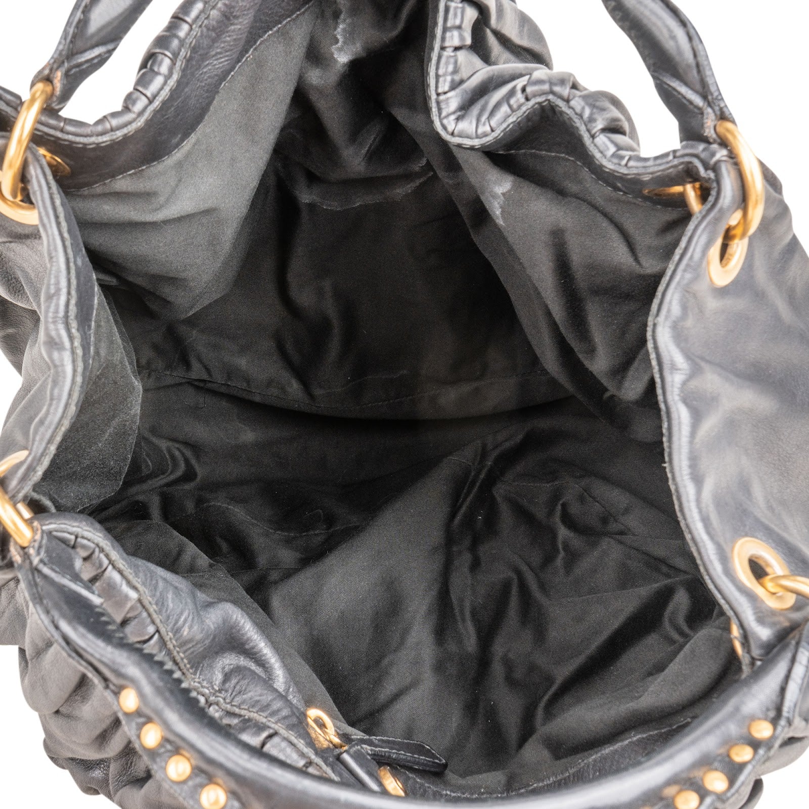 Miu Miu Nappa Leather Studded Hobo Handbag