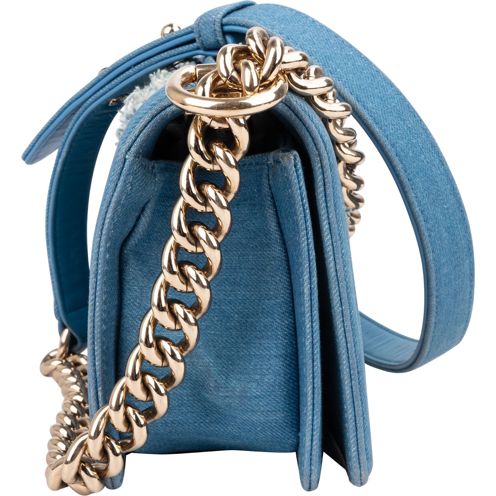 Chanel Denim Frayed Chevron Pleated Small Boy Crossbody Bag