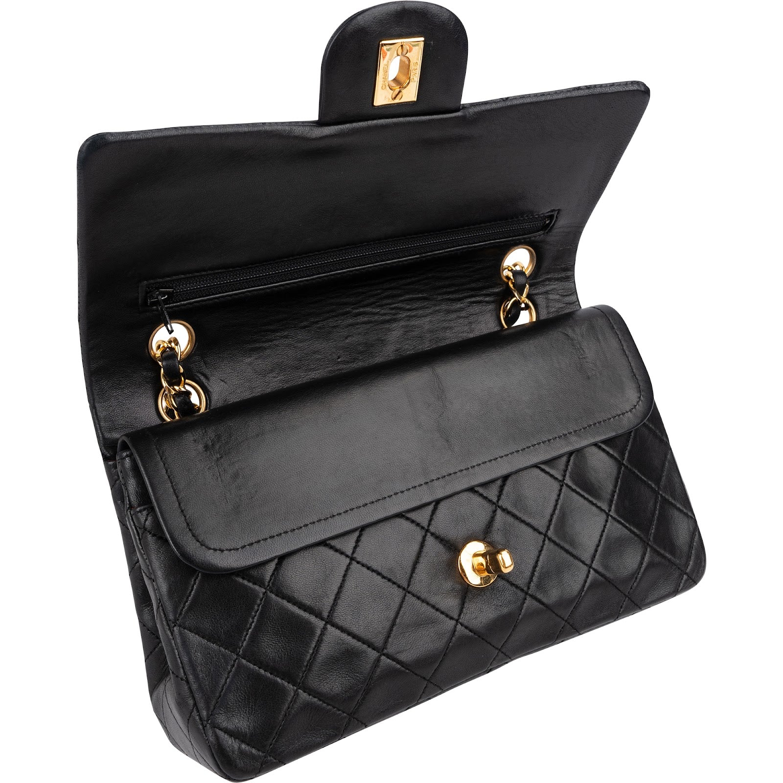Chanel Quilted Lambskin 24K Gold Small Double Flap Shoulder Bag