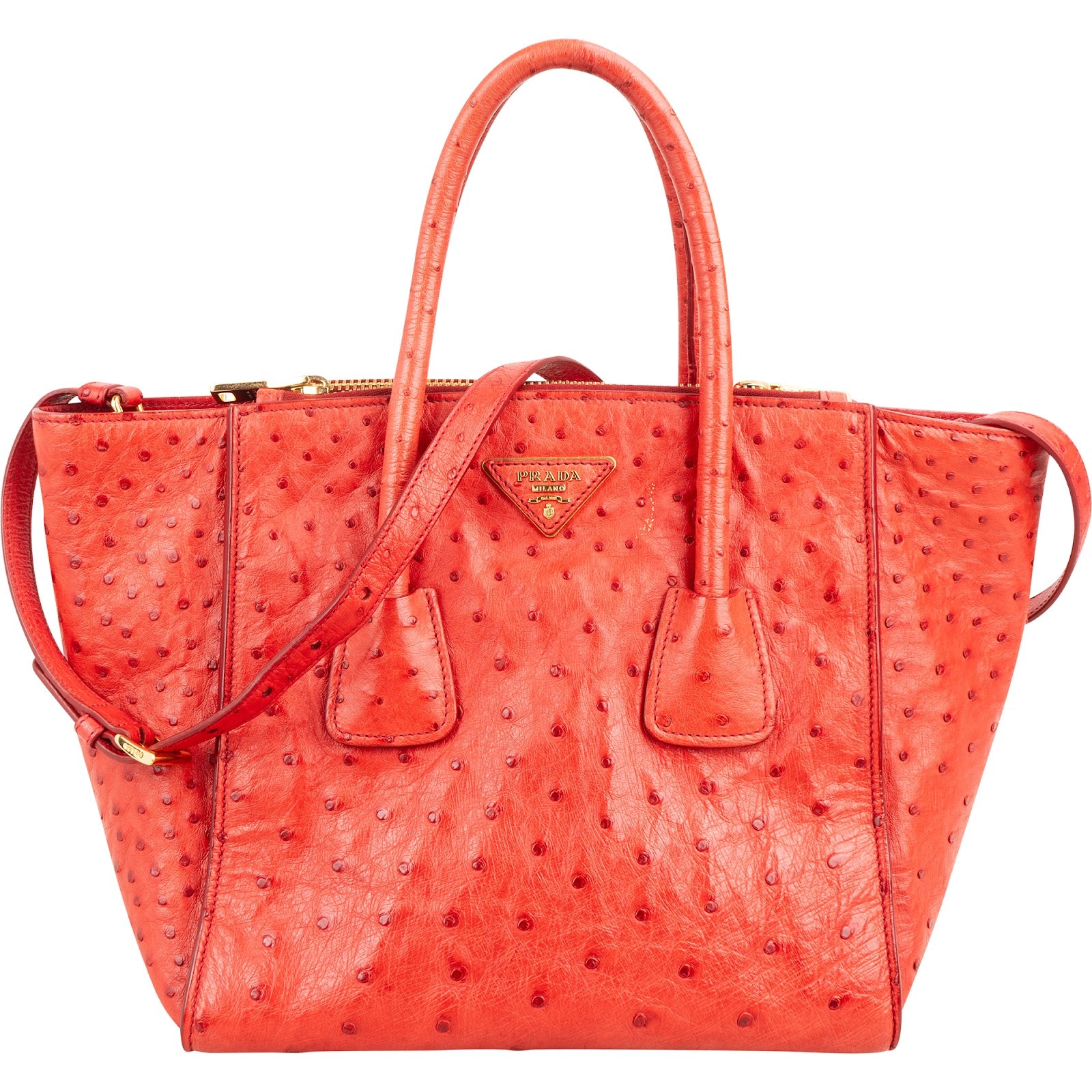 Prada - Ostrich Twin Pocket Crossbody Bag