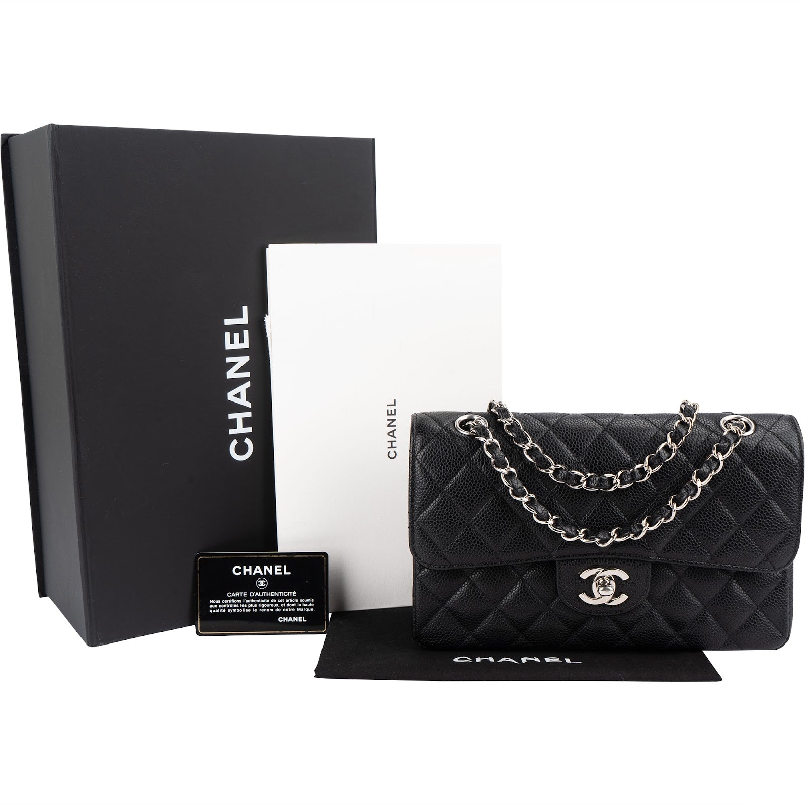 Chanel Quilted Caviar Leather Small Double Flap Shoulder Bag