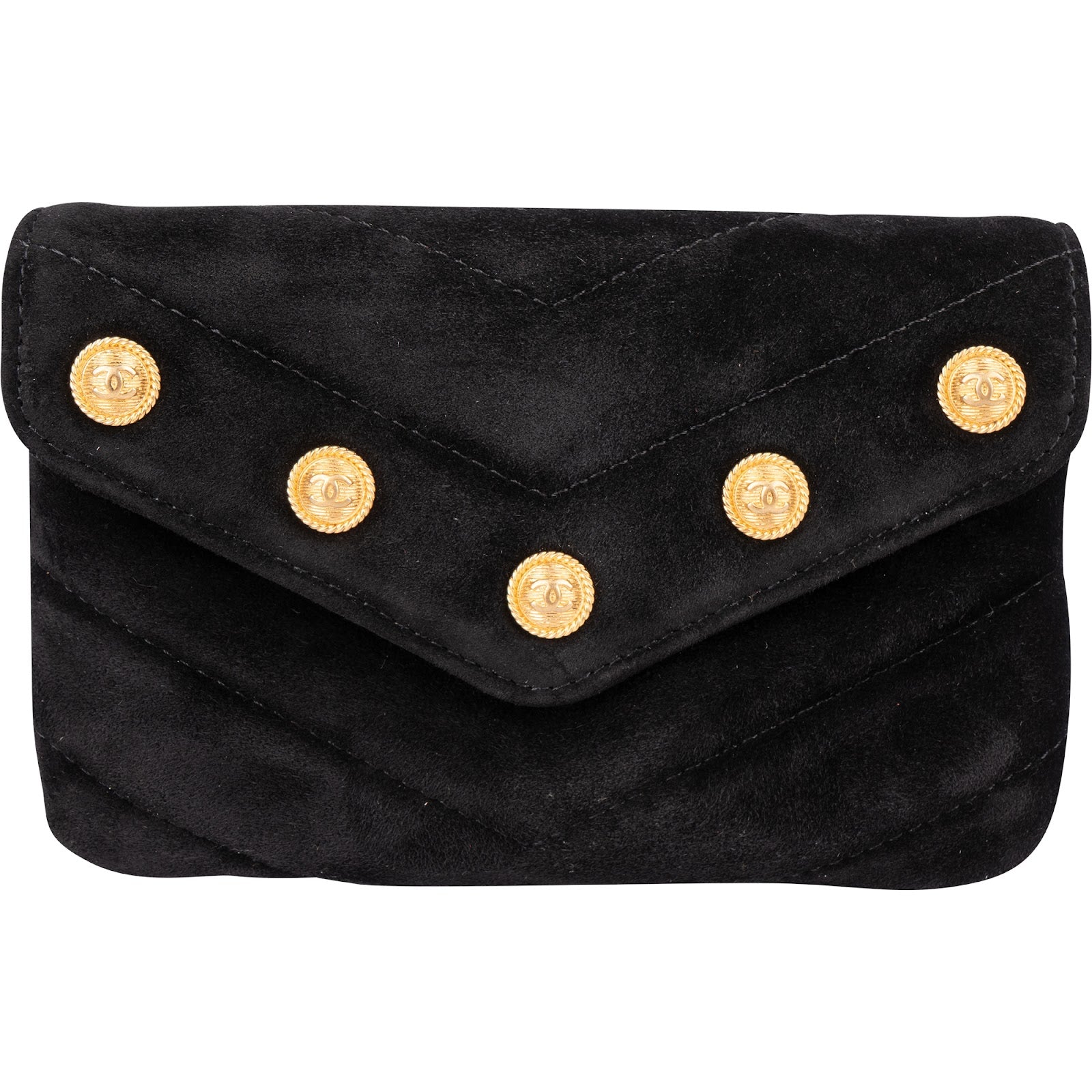 Chanel - Suede Quilted Chevron Button Envelope Pouch