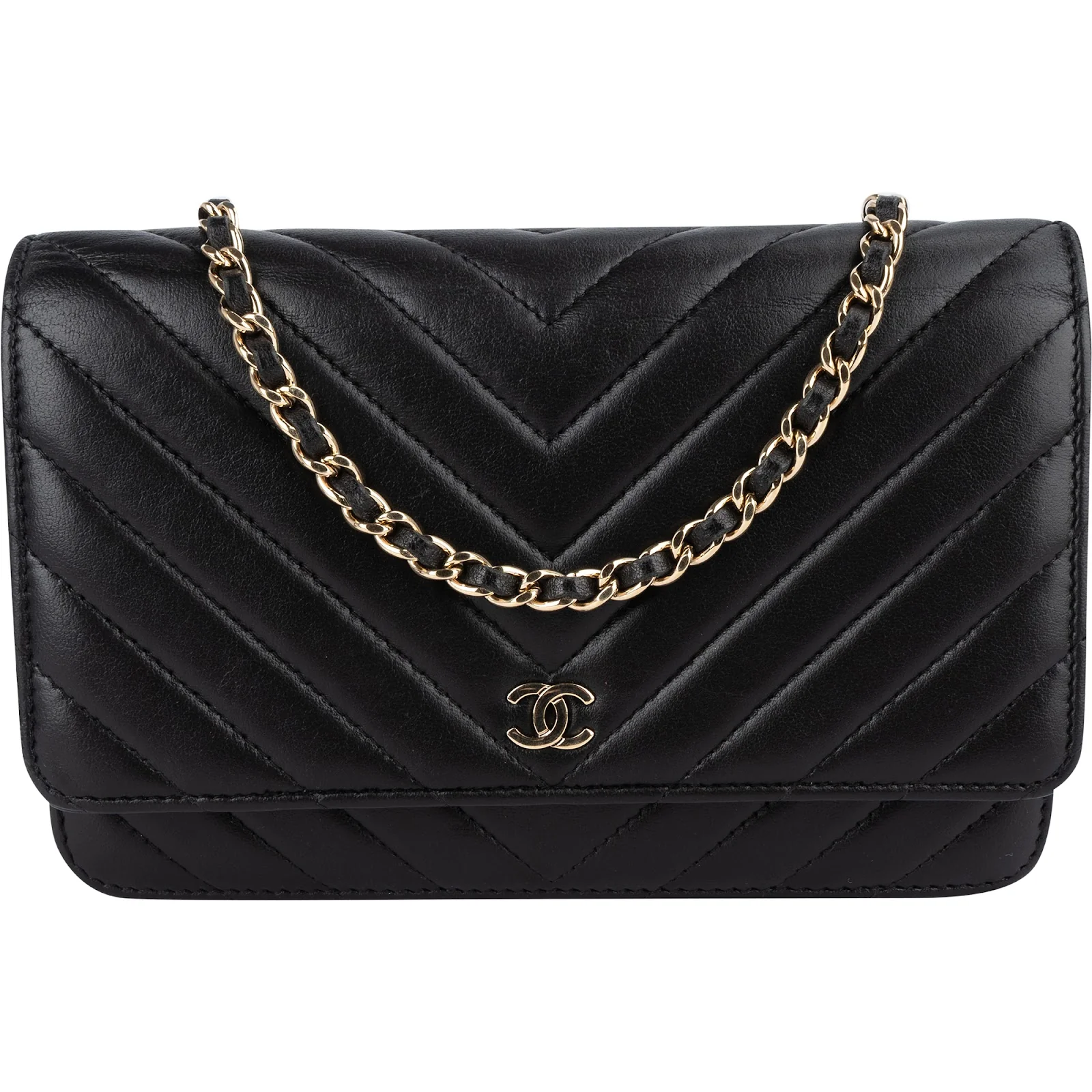 Chanel Quilted Chevron Lambskin Wallet on Chain Crossbody Bag