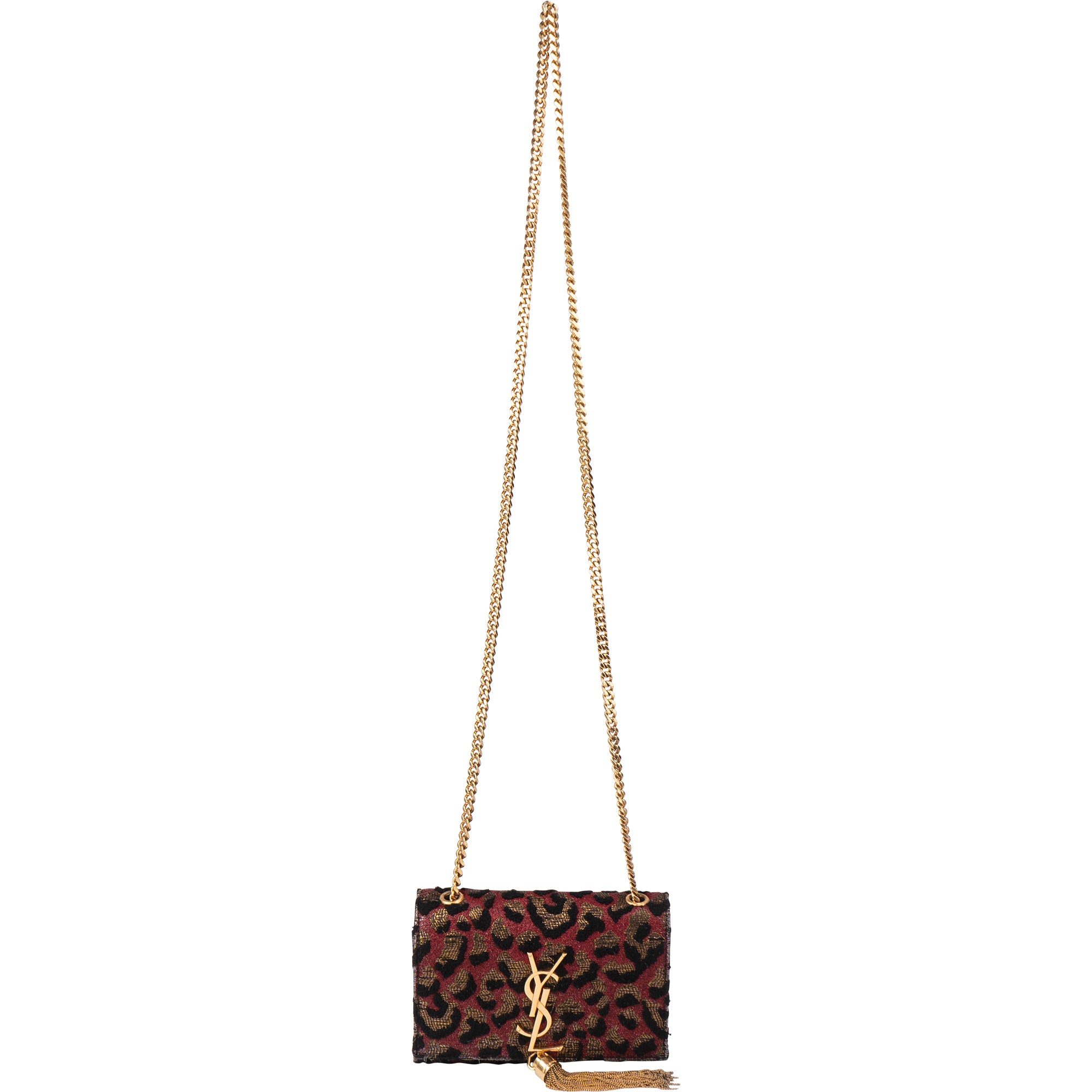 Saint Laurent Leopard Print Pompon Kate Crossbody Bag